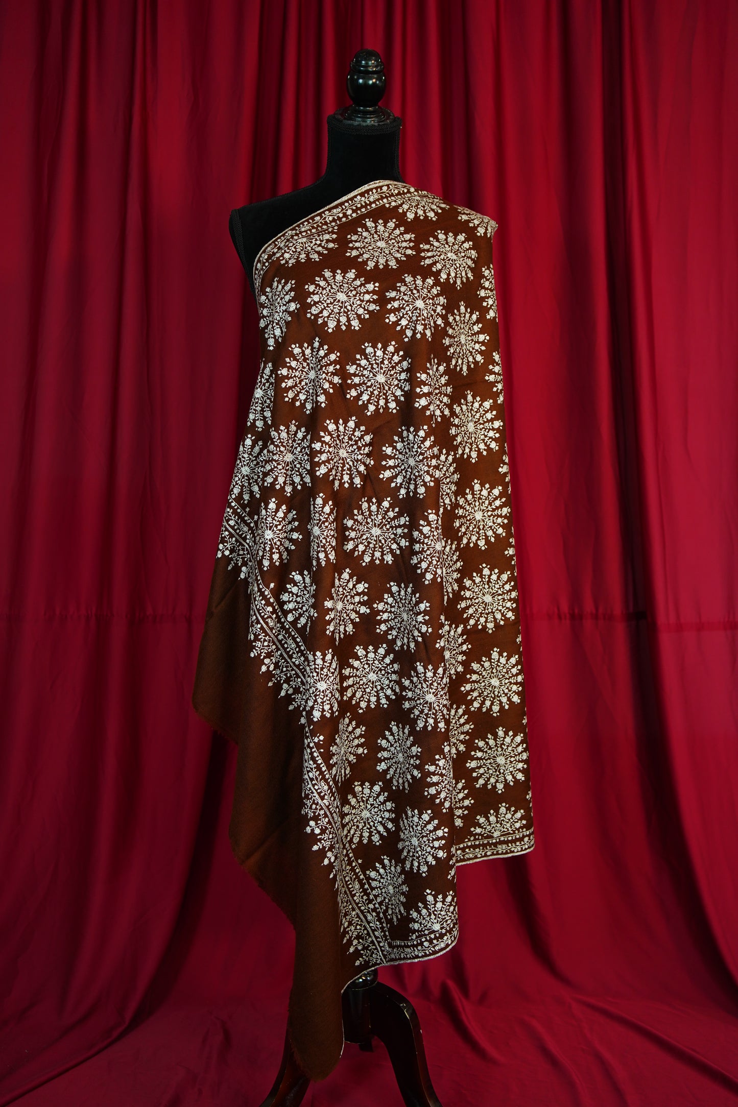 chocolate brown GI butis embroidery pashmina shawl 9656