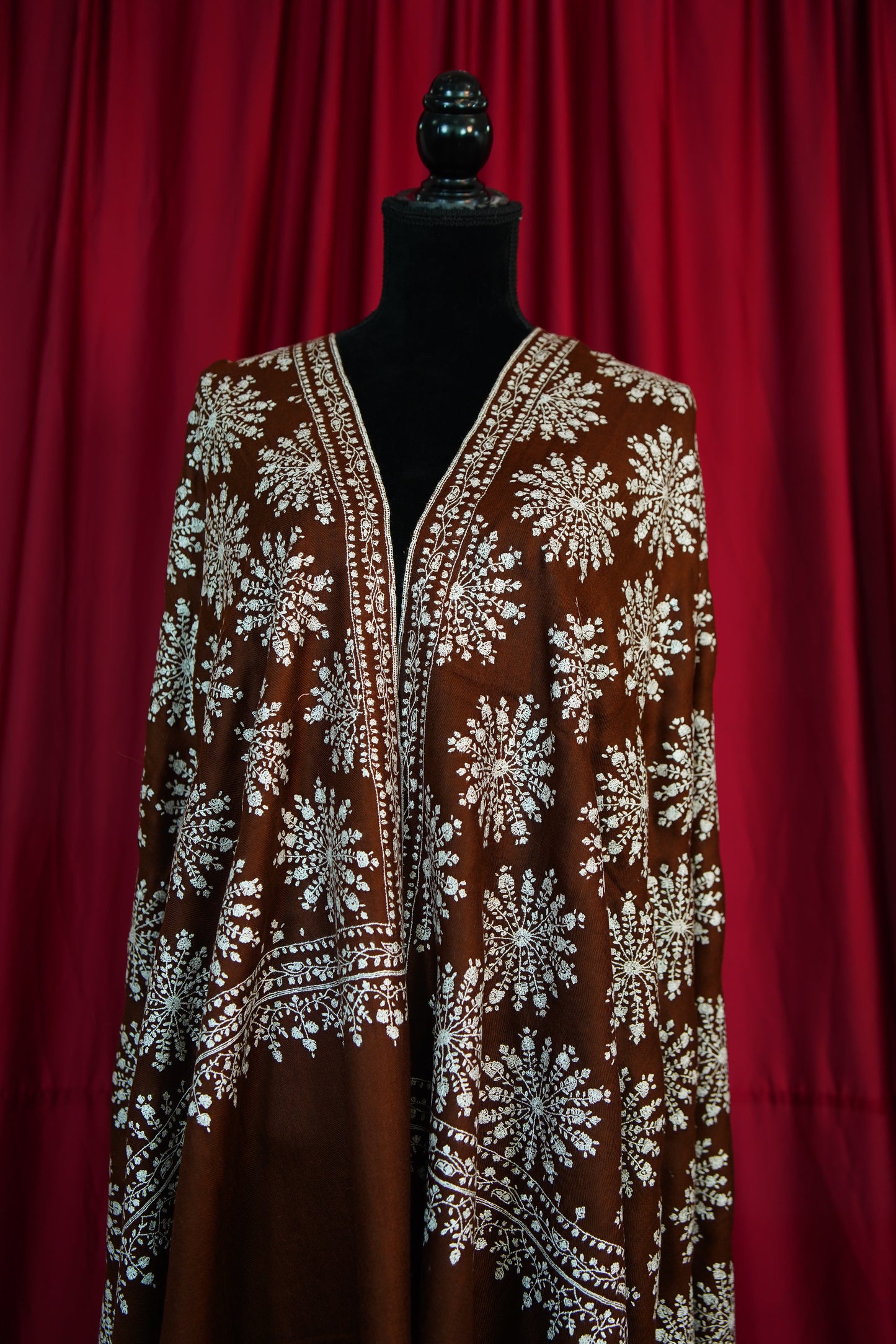 chocolate brown GI butis embroidery pashmina shawl 9656