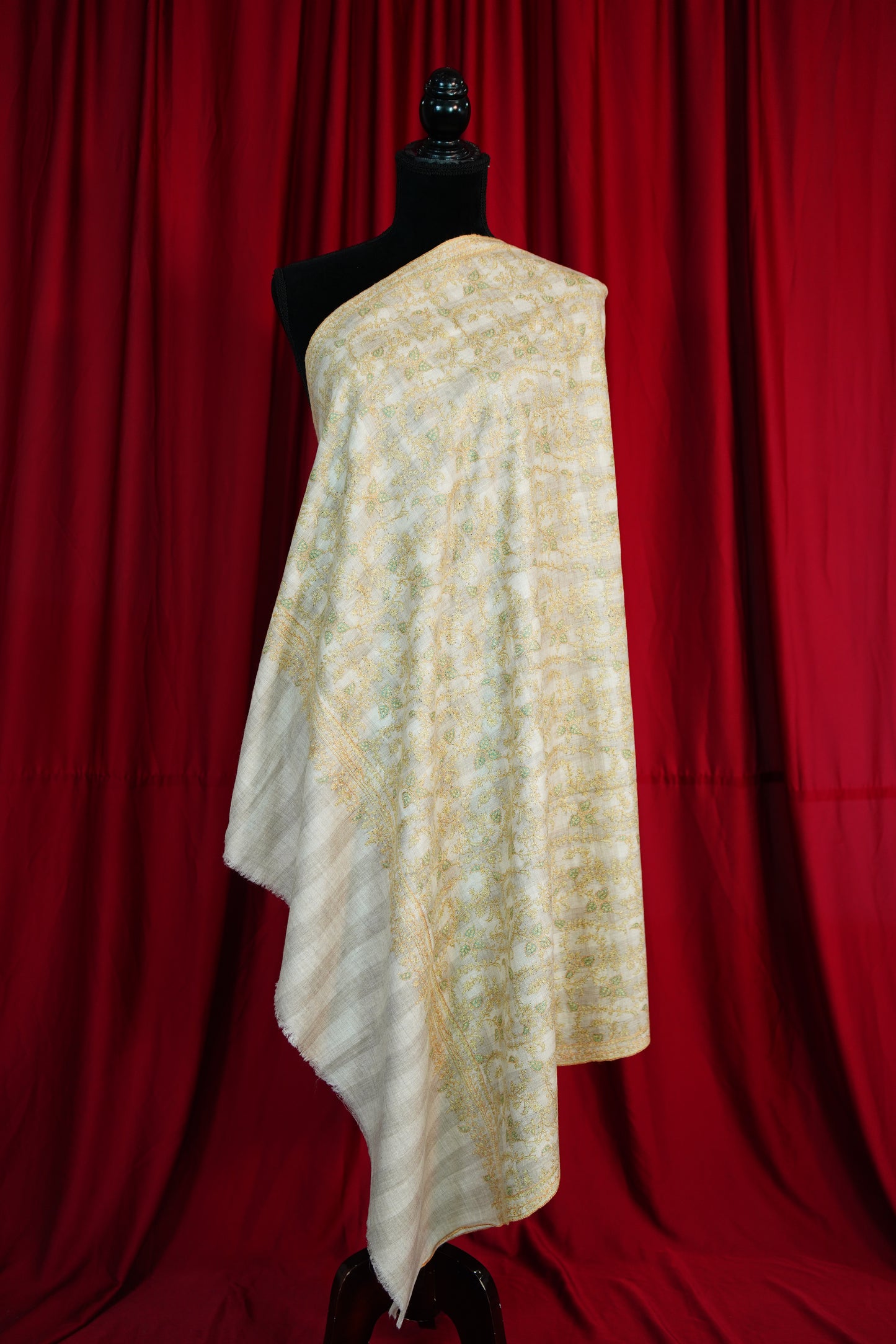 off-white striped embroidery pashmina shawl 9658