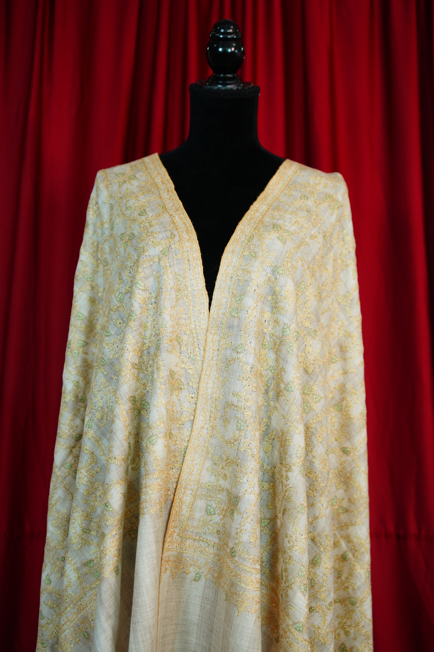 off-white striped embroidery pashmina shawl 9658