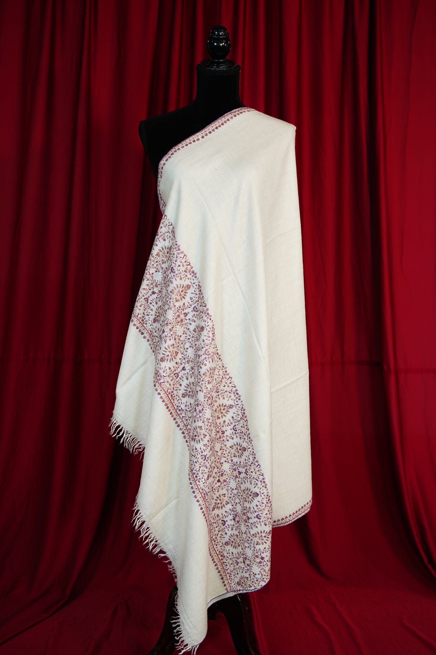 pure white GI embroidery pashmina shawl 9660