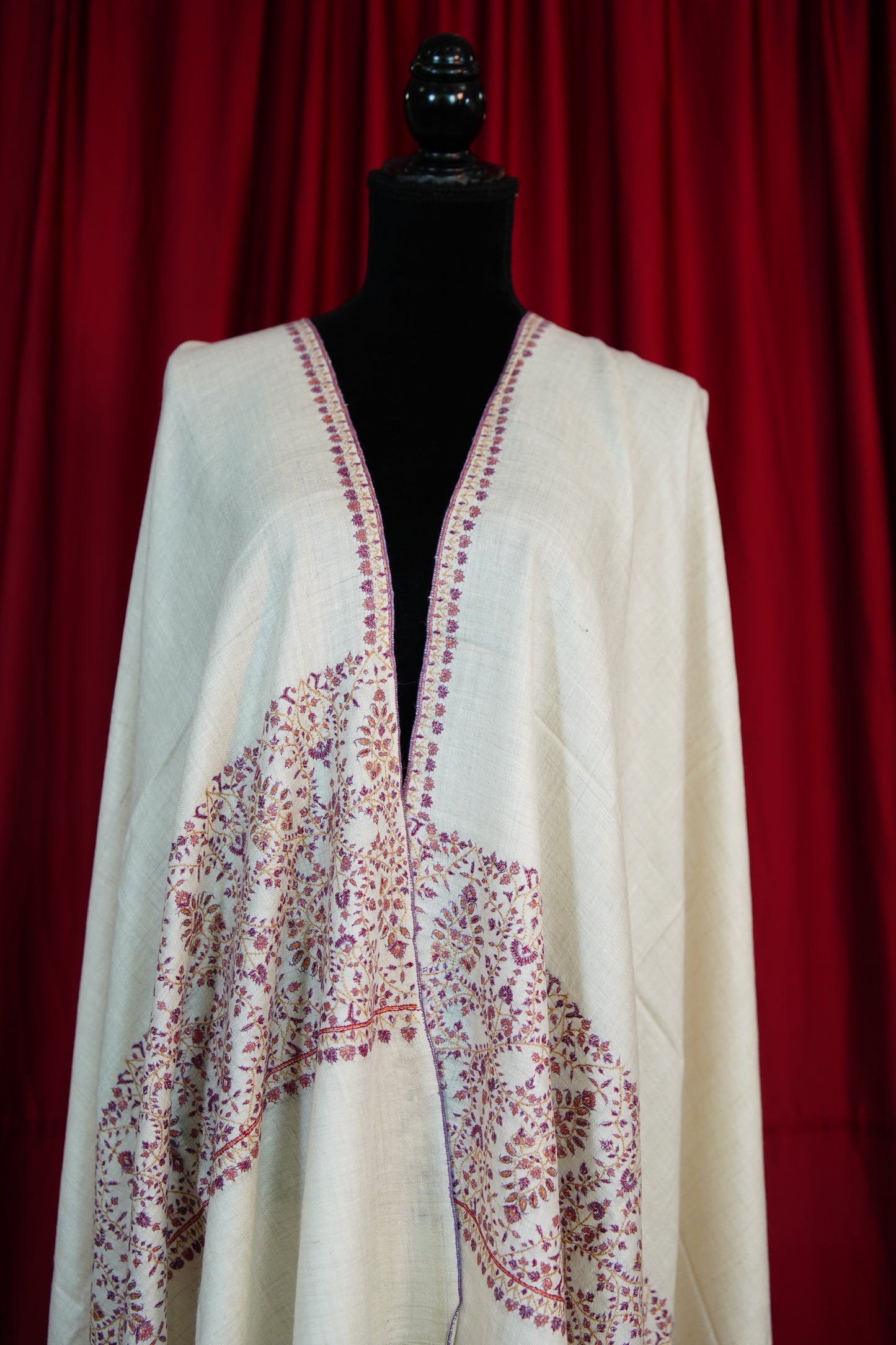 pure white GI embroidery pashmina shawl 9660