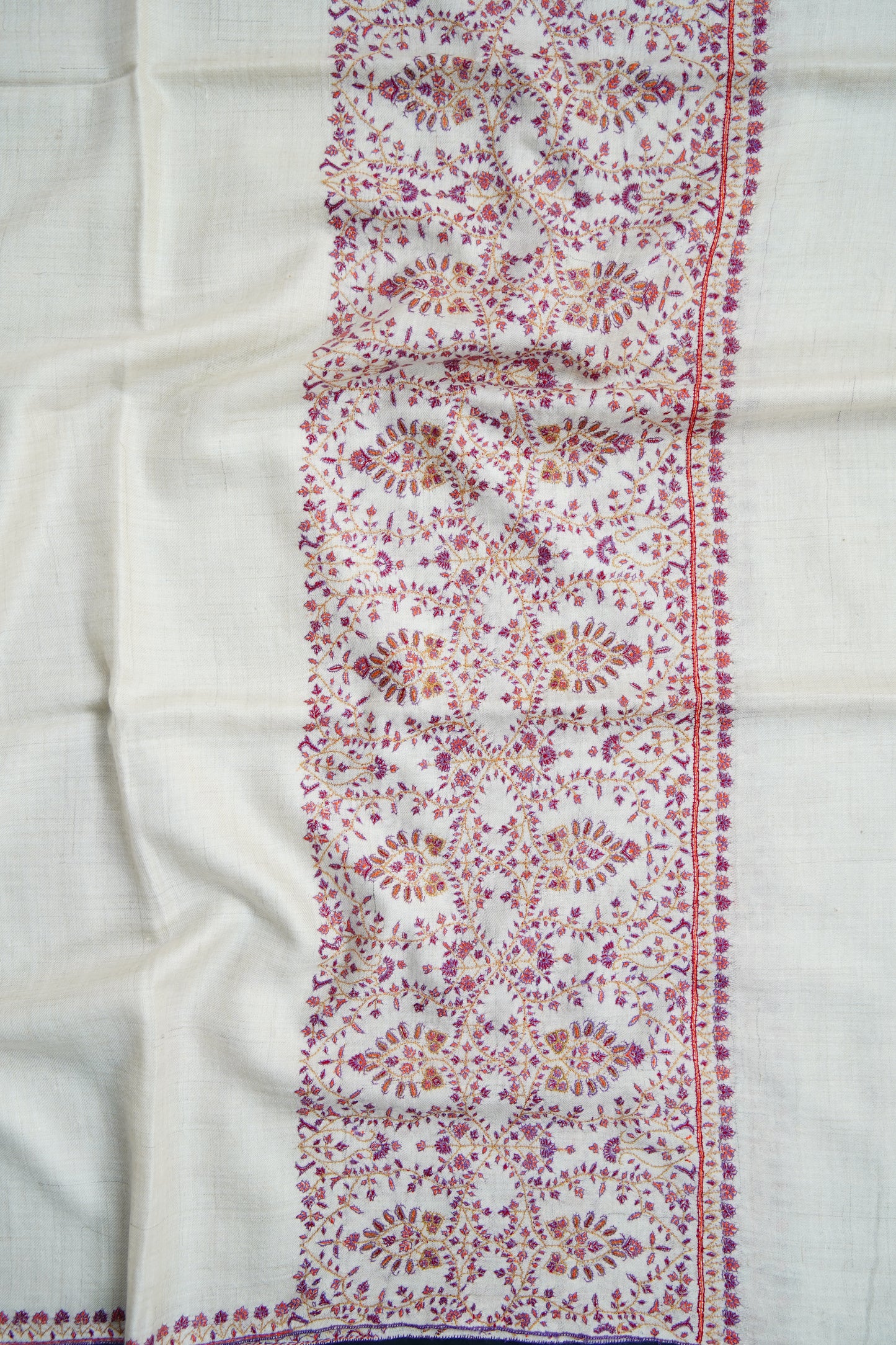 pure white GI embroidery pashmina shawl 9660