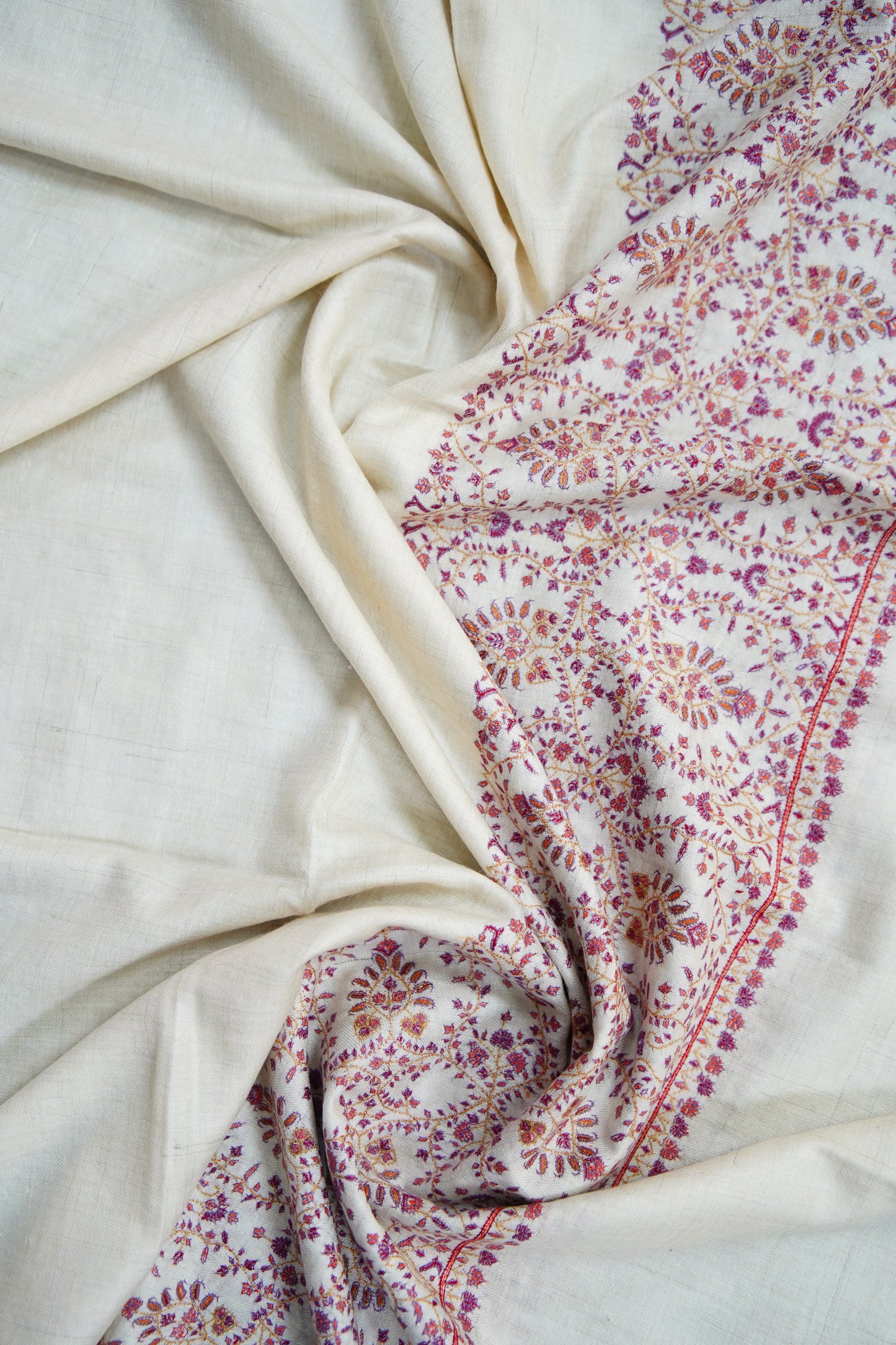 pure white GI embroidery pashmina shawl 9660