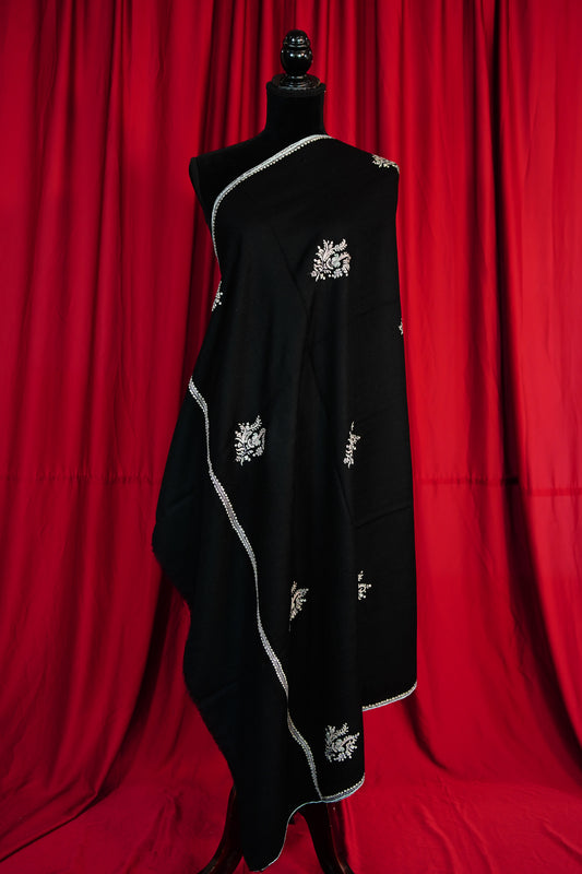 jet black butis GI embroidery pashmina shawl 9661