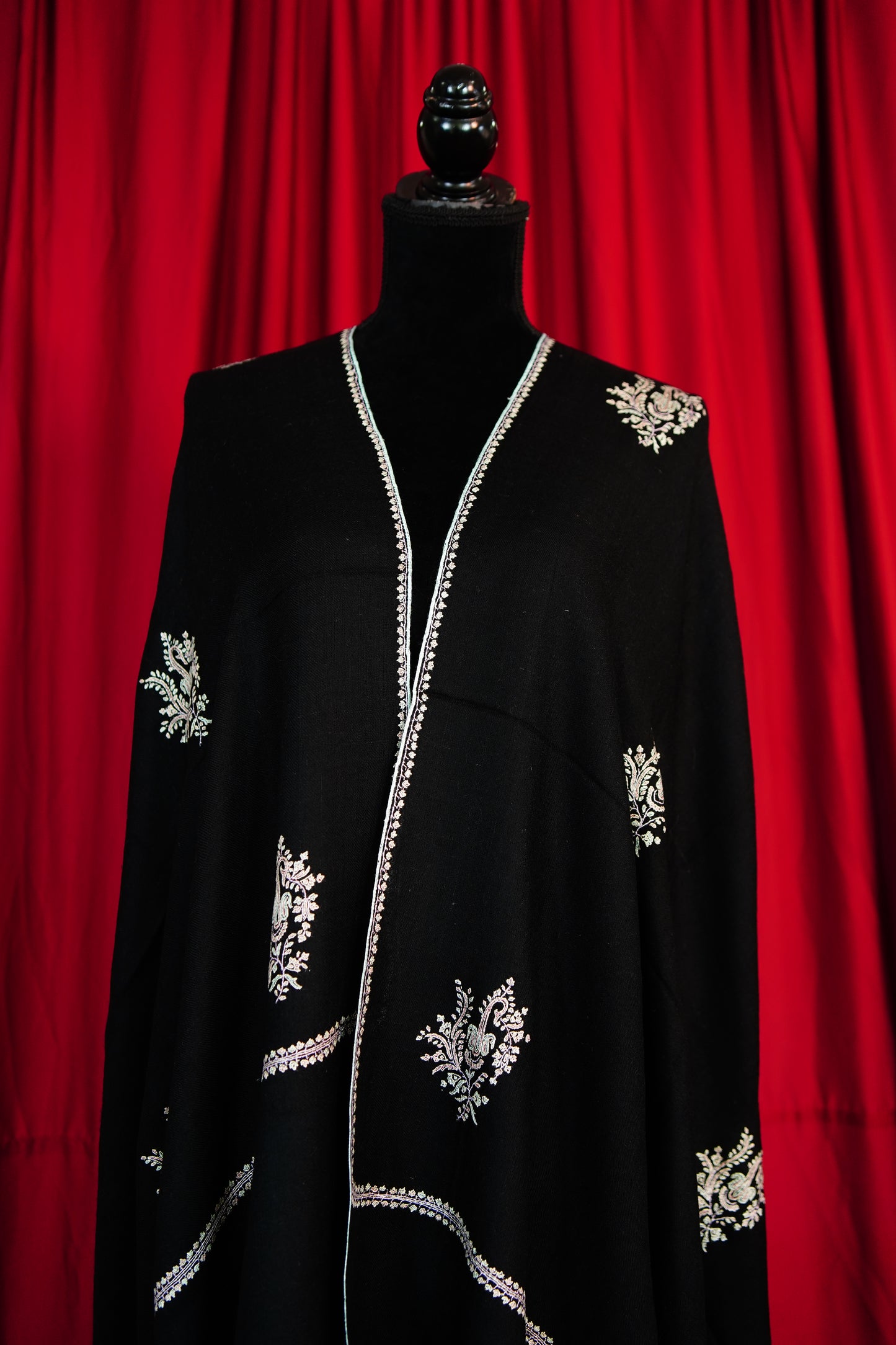 jet black butis GI embroidery pashmina shawl 9661