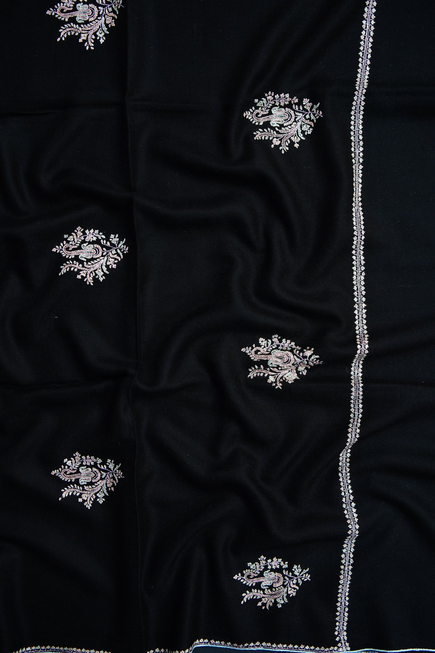 jet black butis GI embroidery pashmina shawl 9661