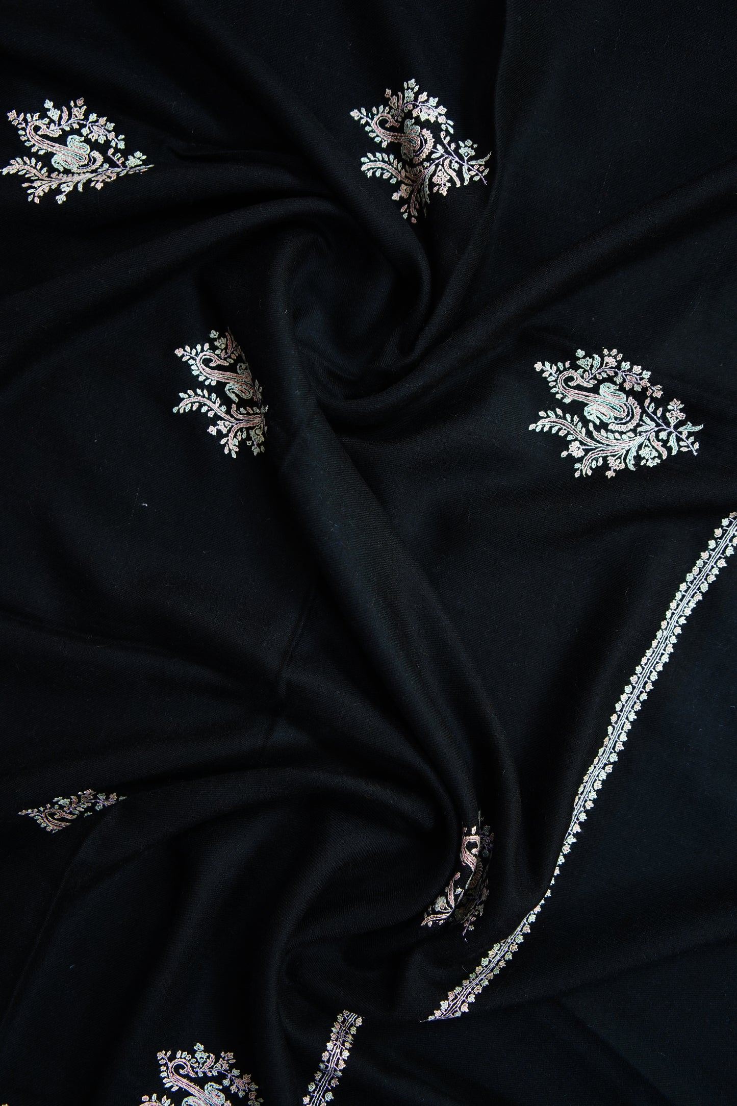 jet black butis GI embroidery pashmina shawl 9661