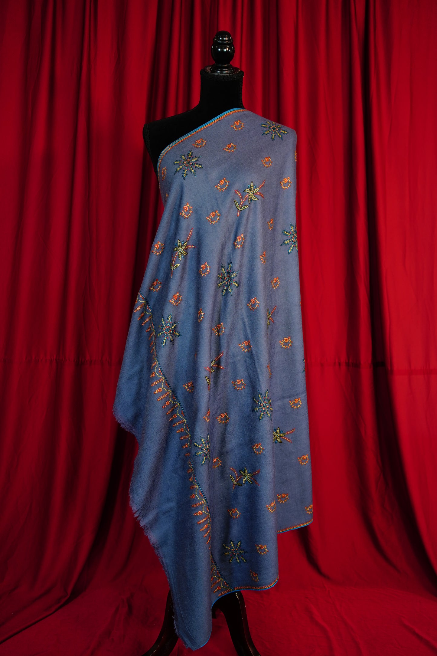 independence blue butis GI embroidery pashmina shawl 9663