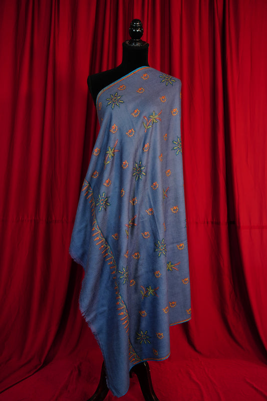 independence blue butis GI embroidery pashmina shawl 9663