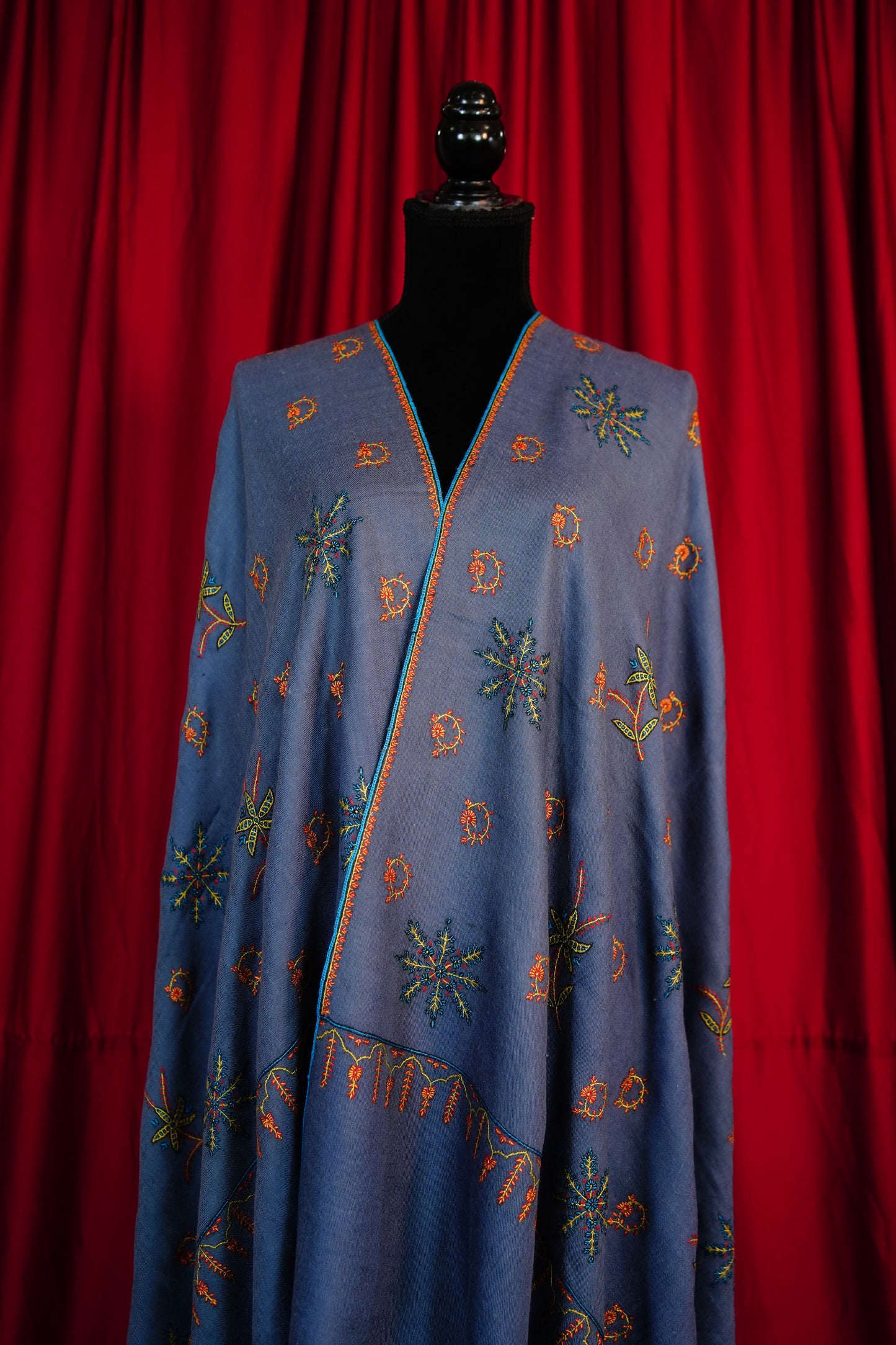 independence blue butis GI embroidery pashmina shawl 9663