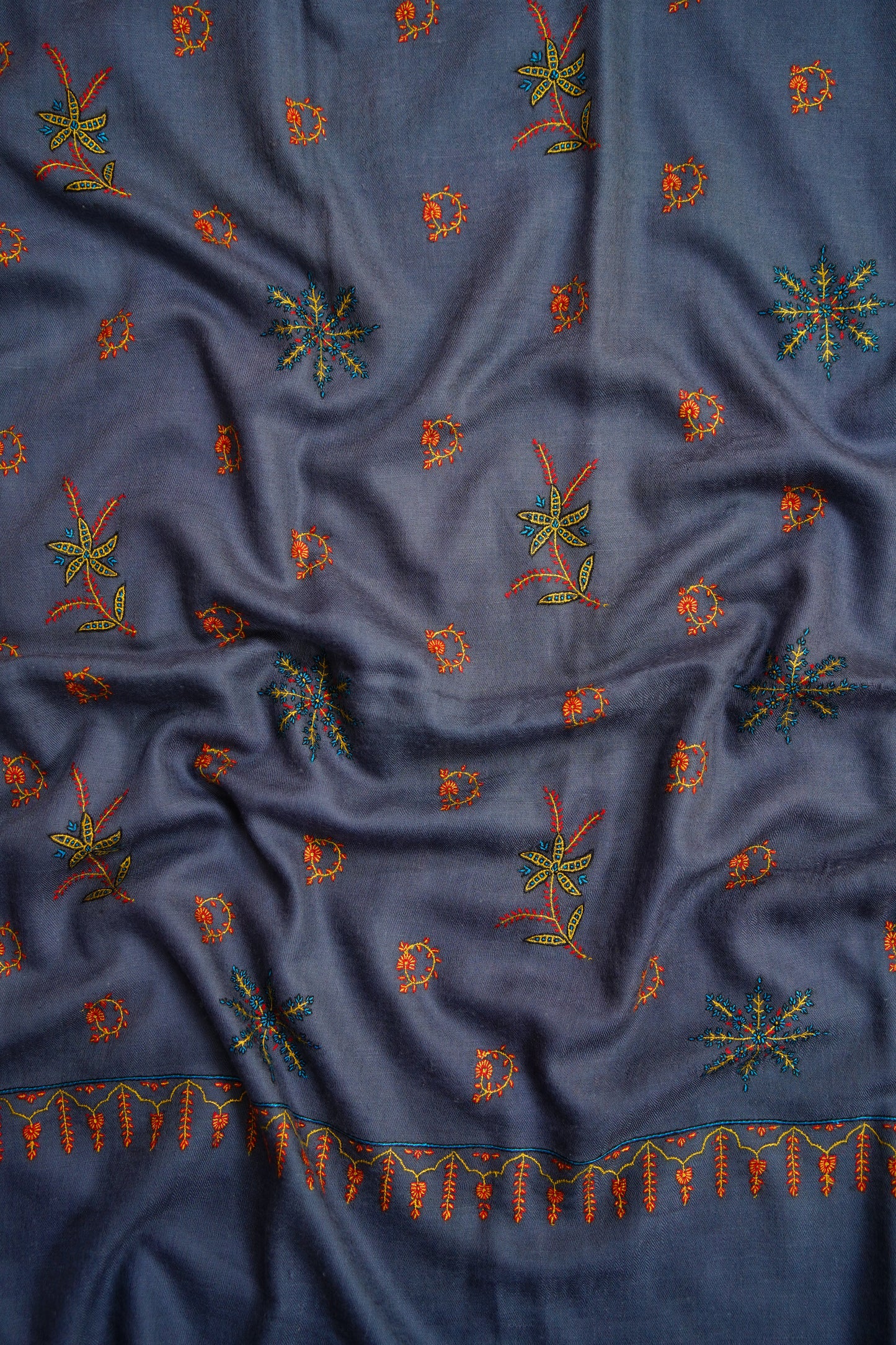 independence blue butis GI embroidery pashmina shawl 9663