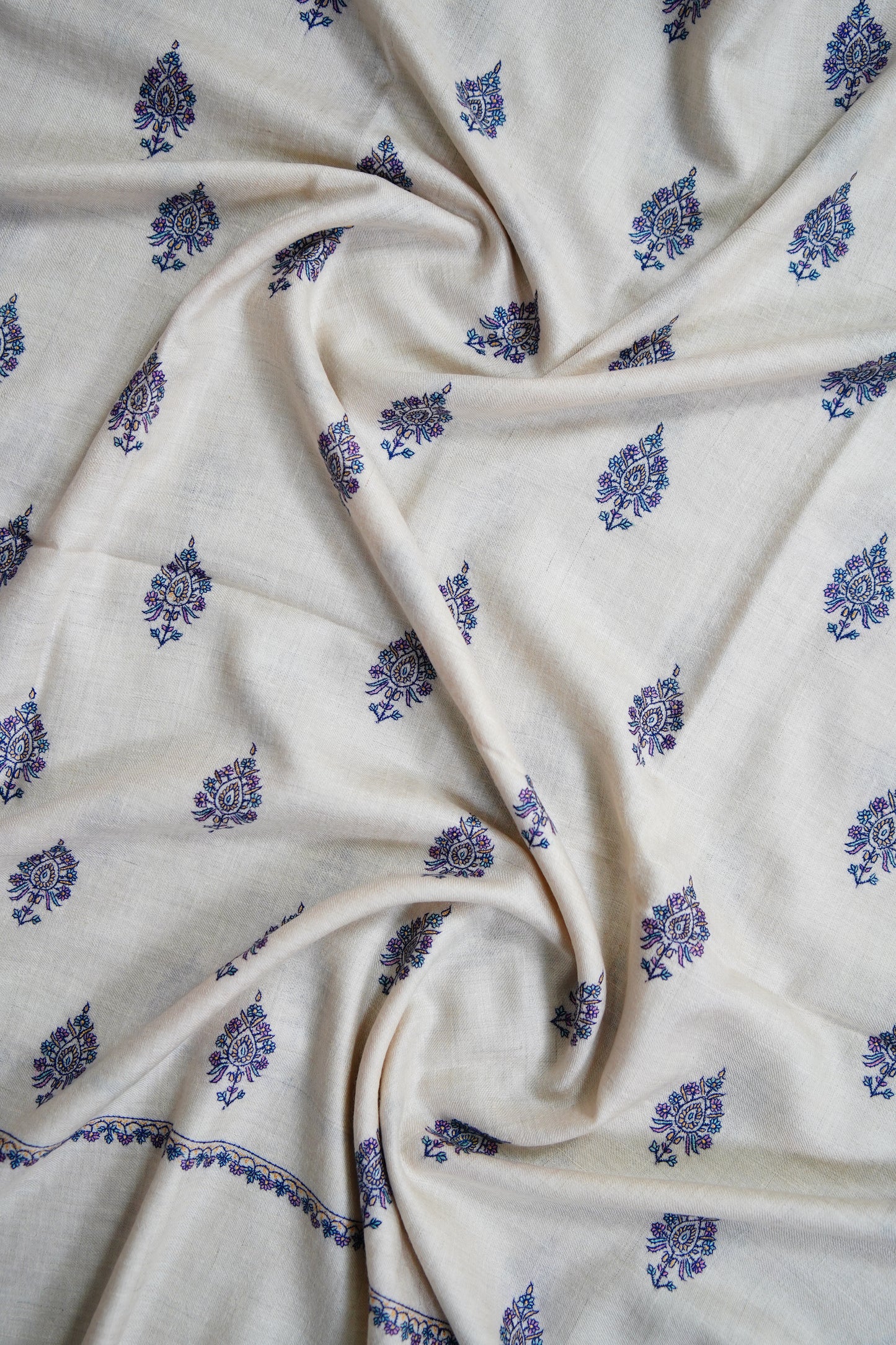 pure white butis GI embroidery pashmina shawl 9665