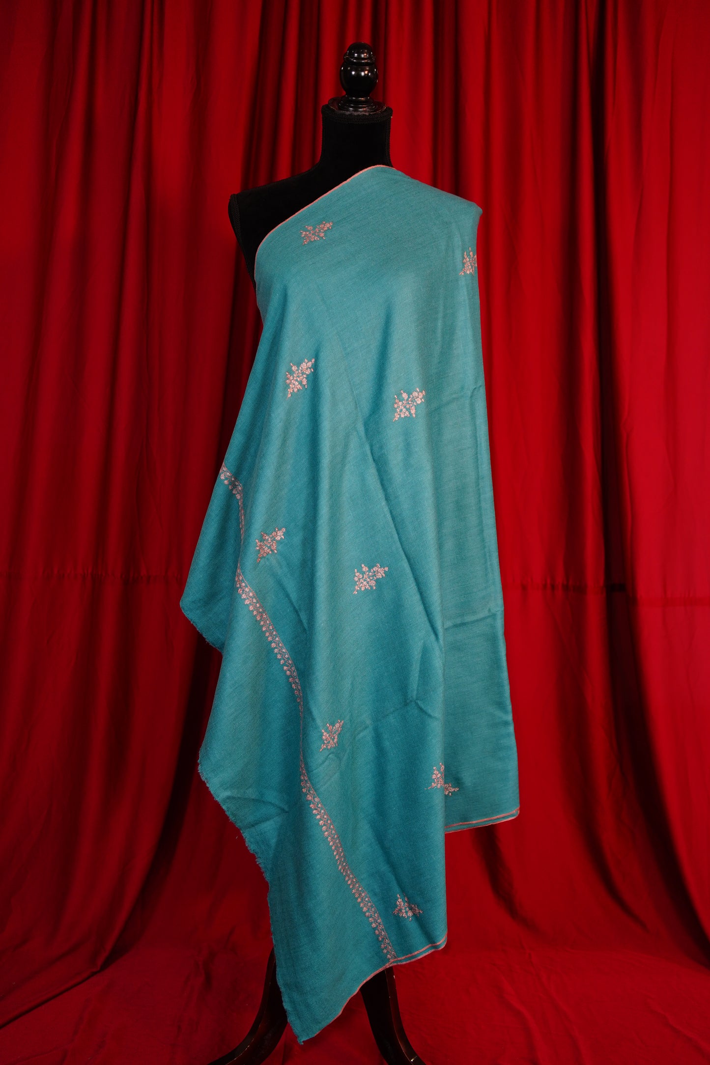 maya blue butis embroidery pashmina shawl 9666