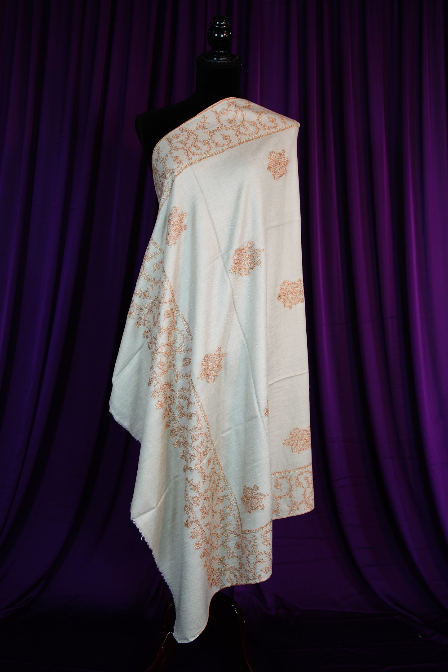 pearl river gray butis GI embroidery pashmina shawl 9667