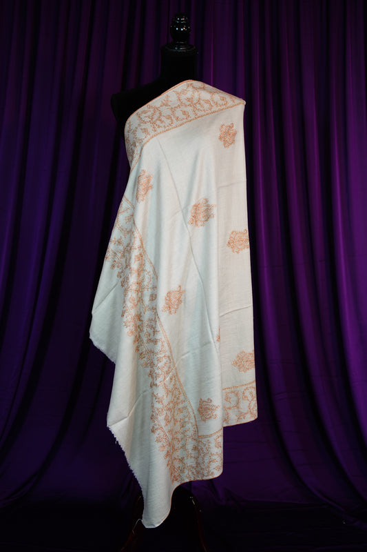 pearl river gray butis GI embroidery pashmina shawl 9667