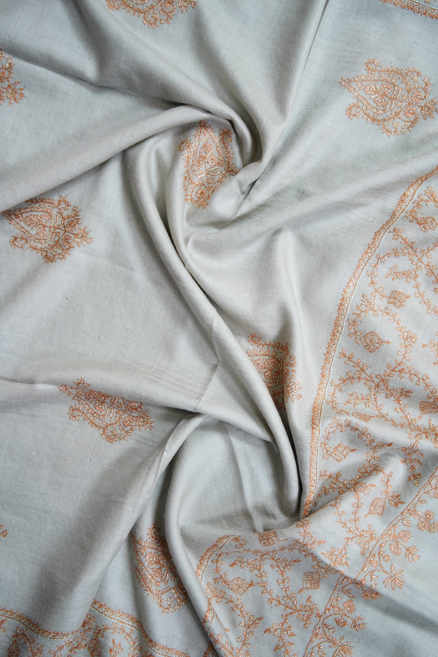 pearl river gray butis GI embroidery pashmina shawl 9667