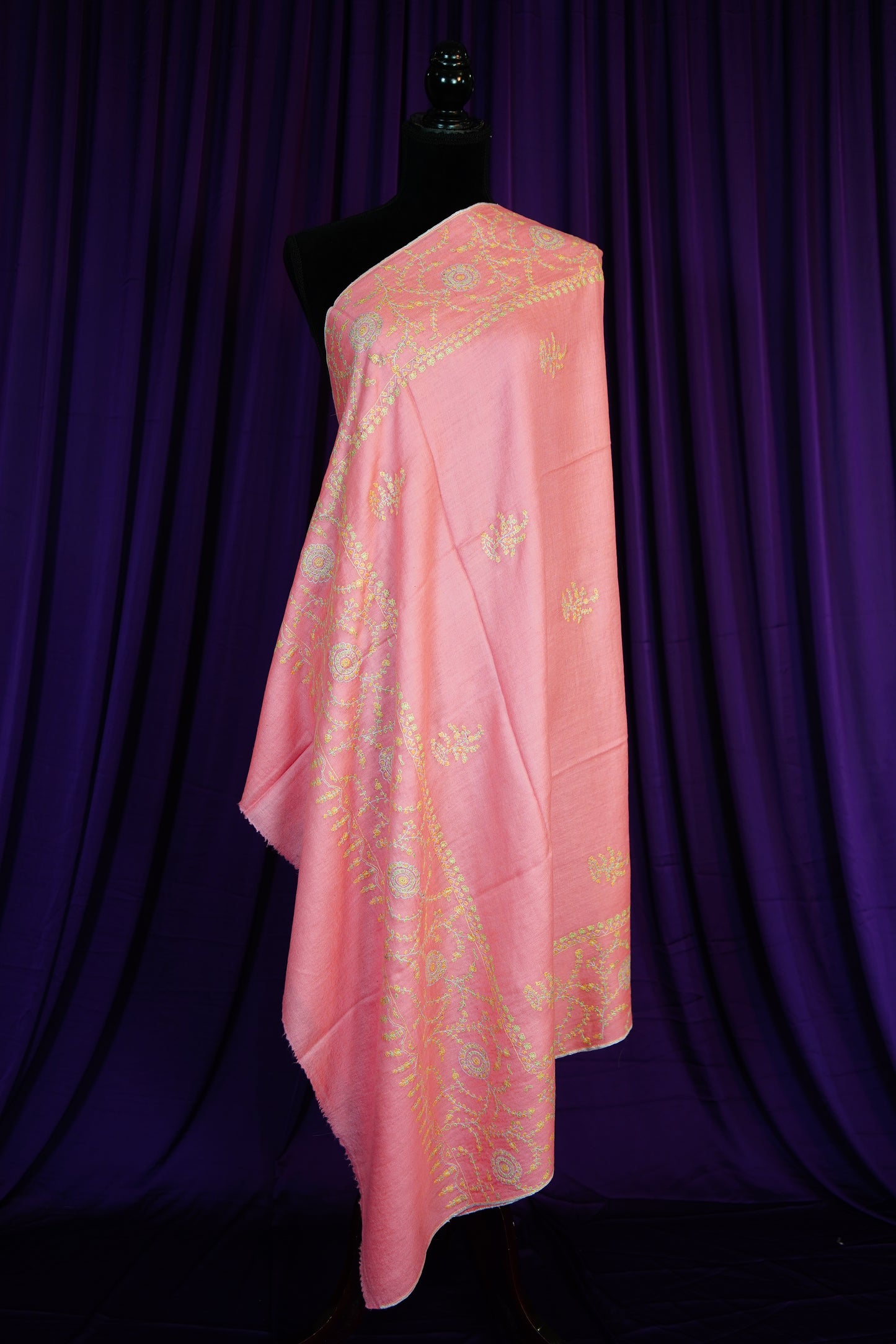 carnation pink butis GI embroidery pashmina shawl 9668
