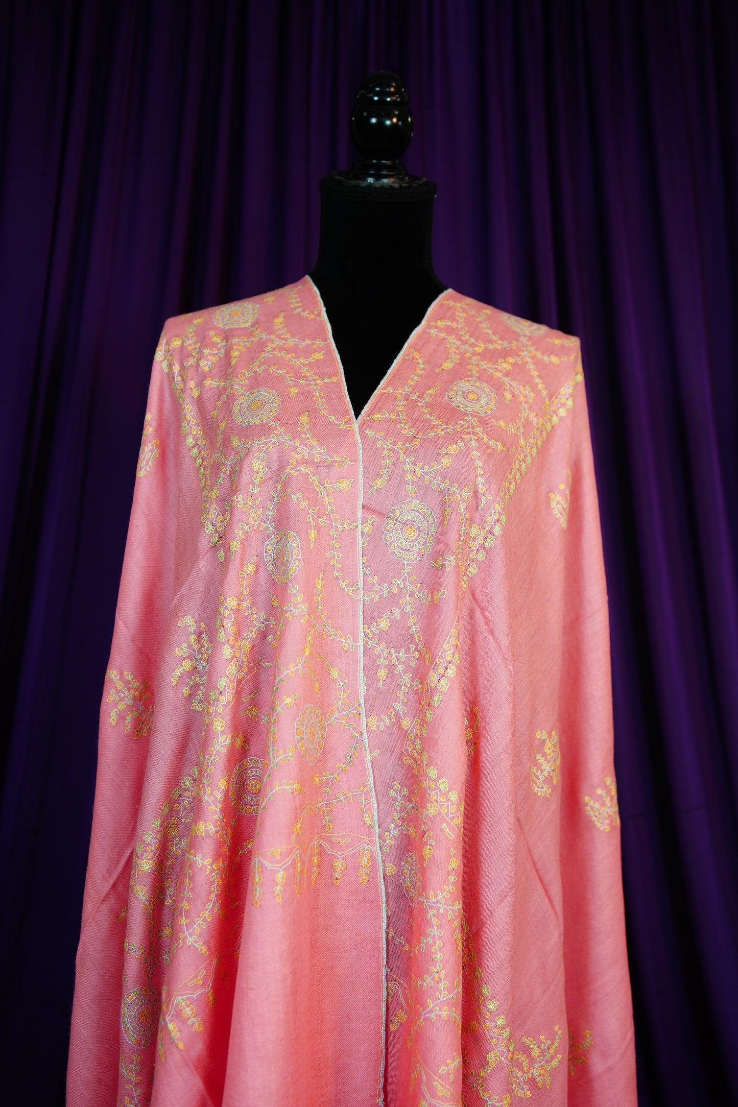 carnation pink butis GI embroidery pashmina shawl 9668