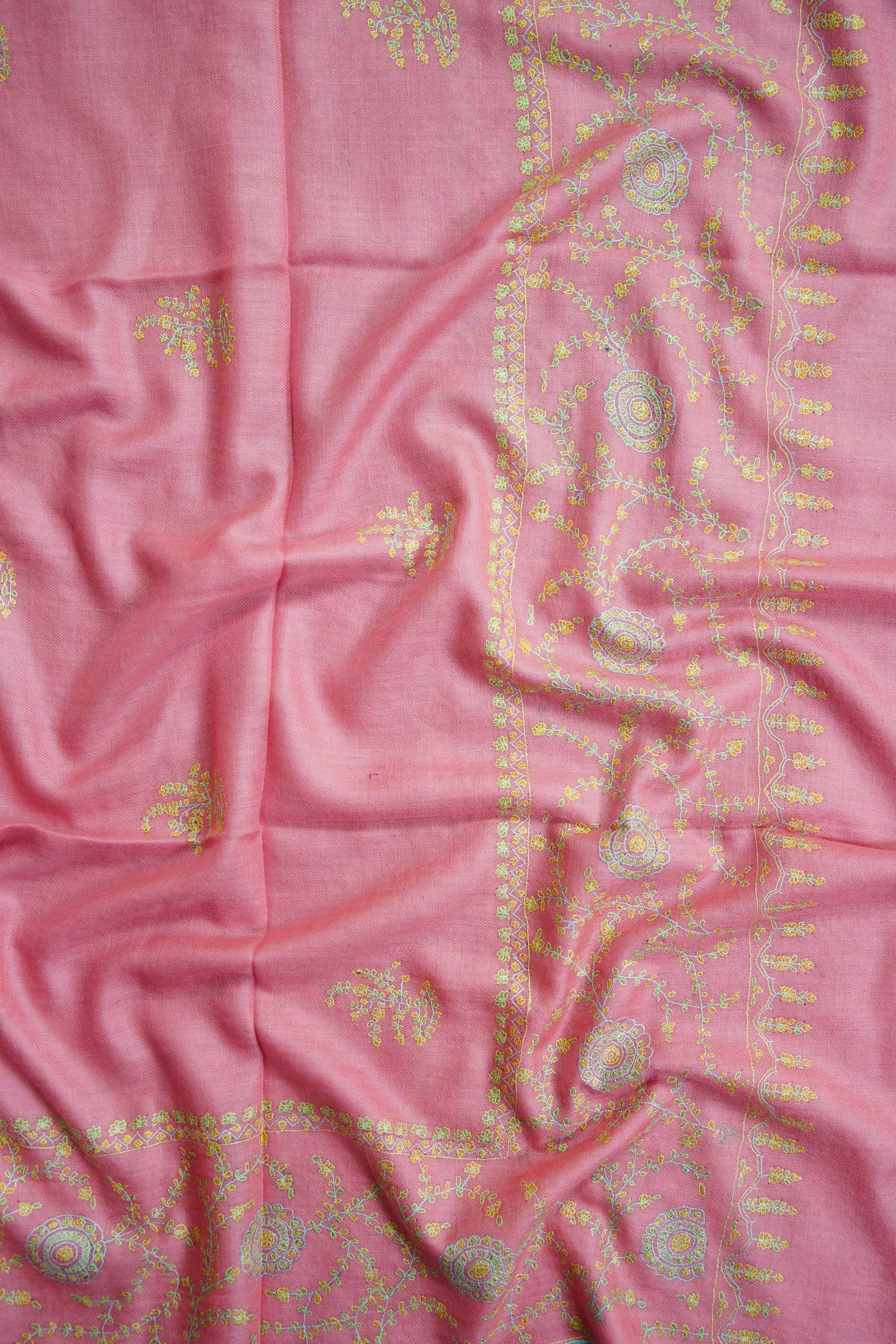 carnation pink butis GI embroidery pashmina shawl 9668
