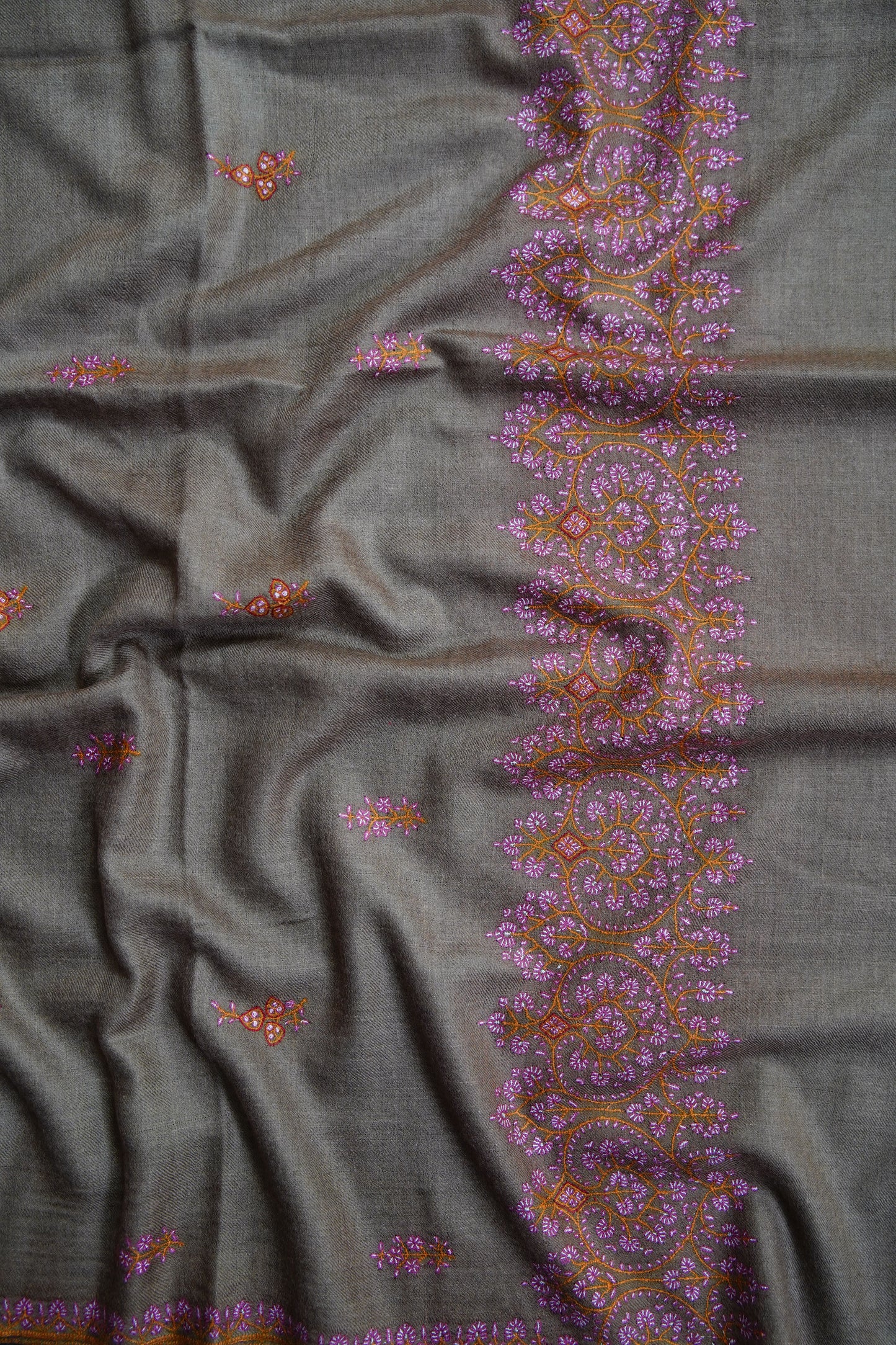 dark natural butis GI embroidery pashmina shawl 9669