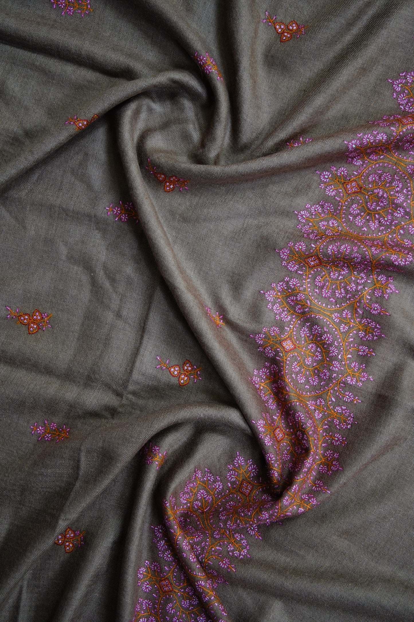 dark natural butis GI embroidery pashmina shawl 9669