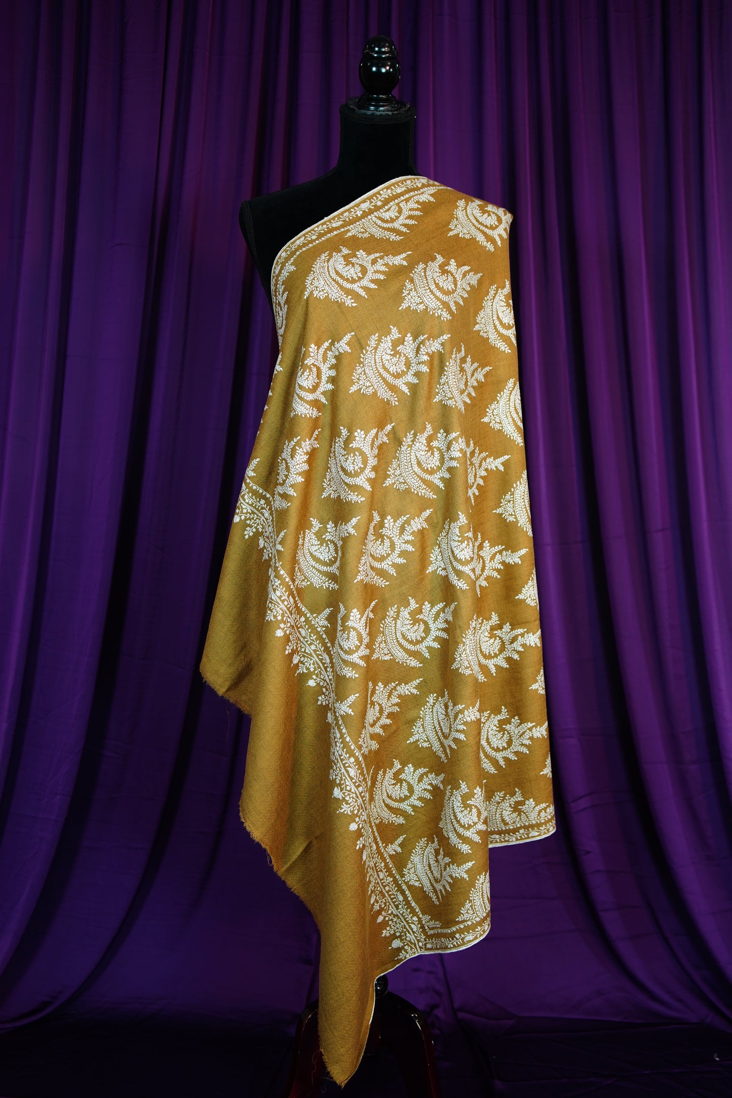 mustard GI butis embroidery pashmina shawl 9670