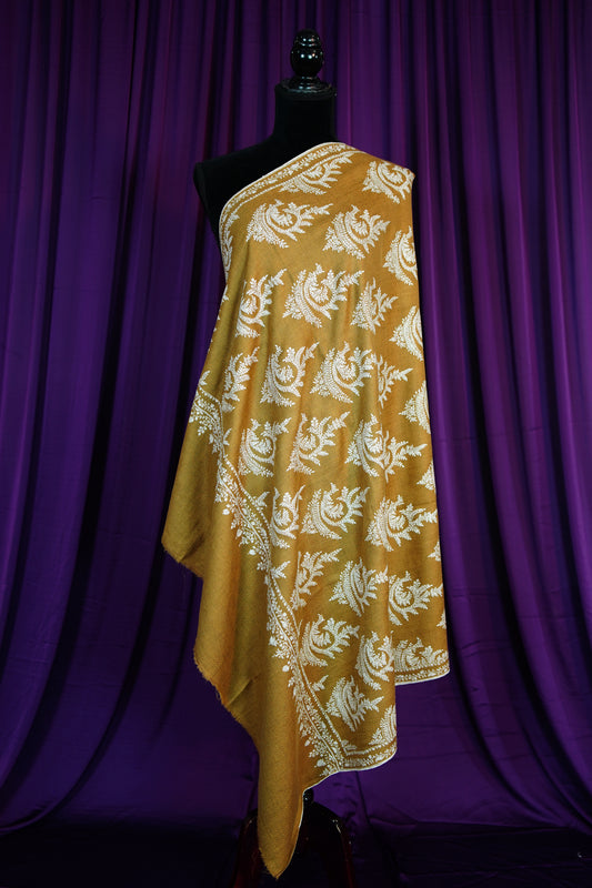 mustard GI butis embroidery pashmina shawl 9670