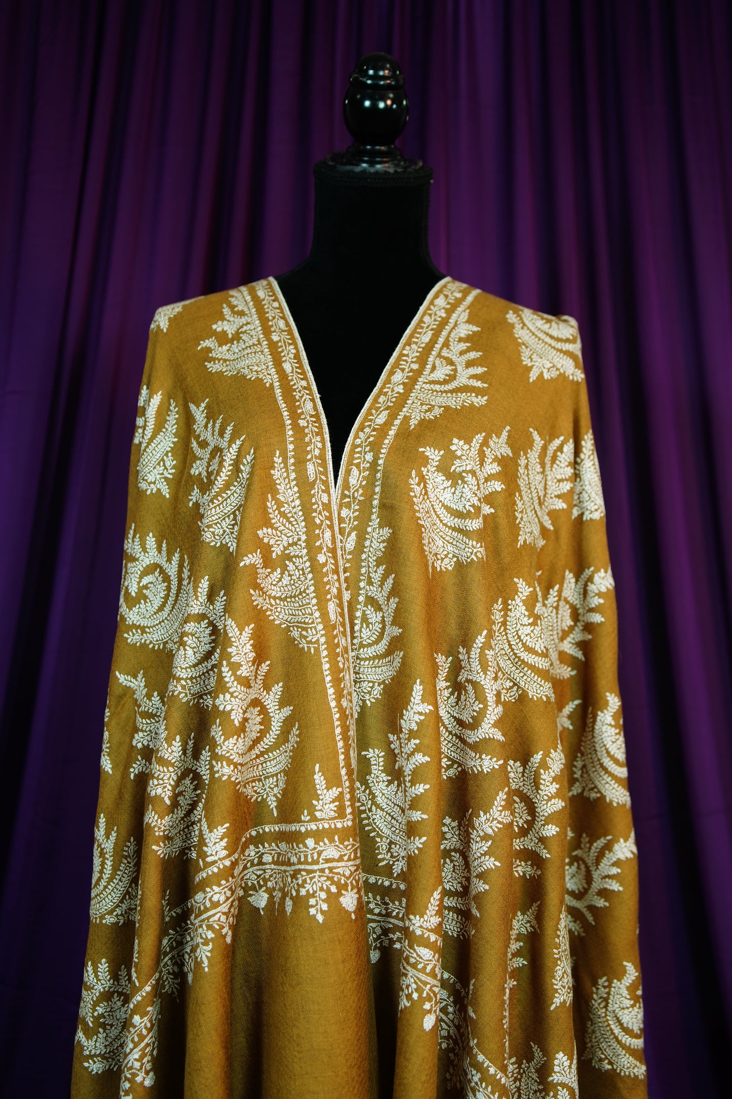 mustard GI butis embroidery pashmina shawl 9670