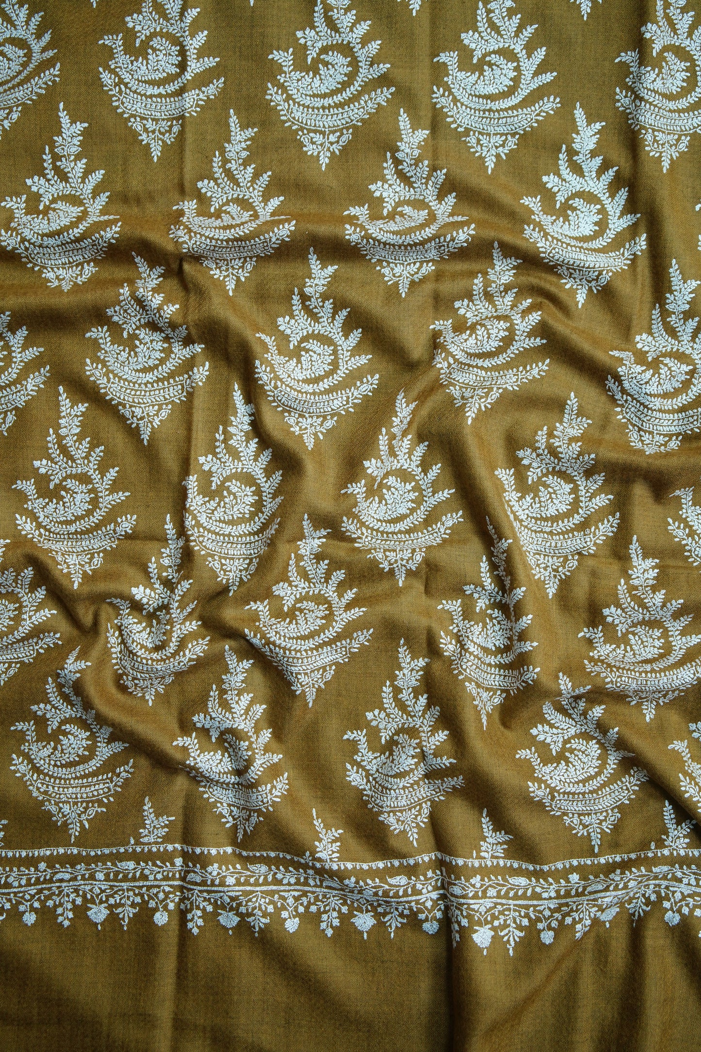 mustard GI butis embroidery pashmina shawl 9670