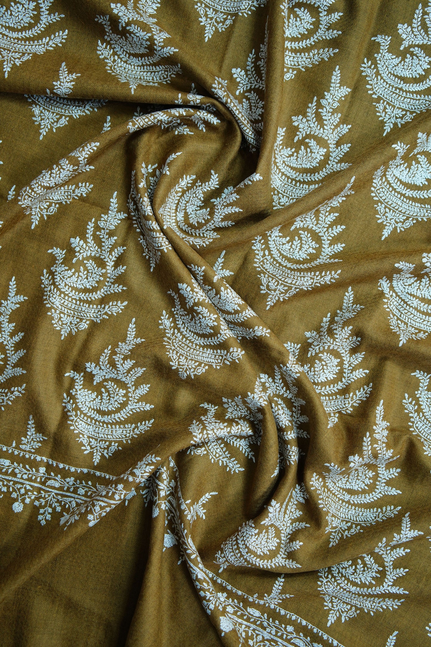 mustard GI butis embroidery pashmina shawl 9670