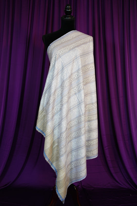 abalone gray striped GI embroidery pashmina shawl 9671