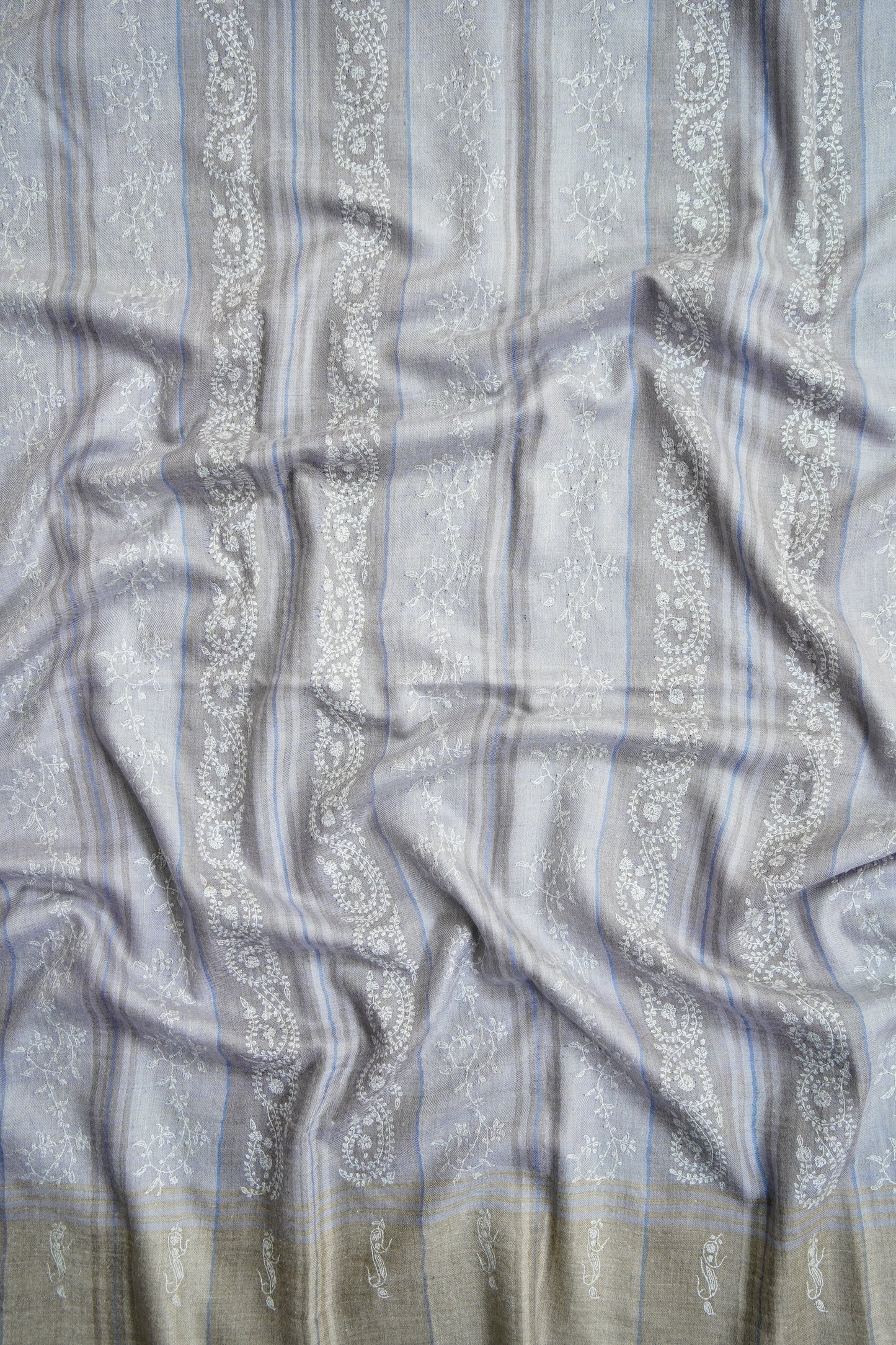 abalone gray striped GI embroidery pashmina shawl 9671