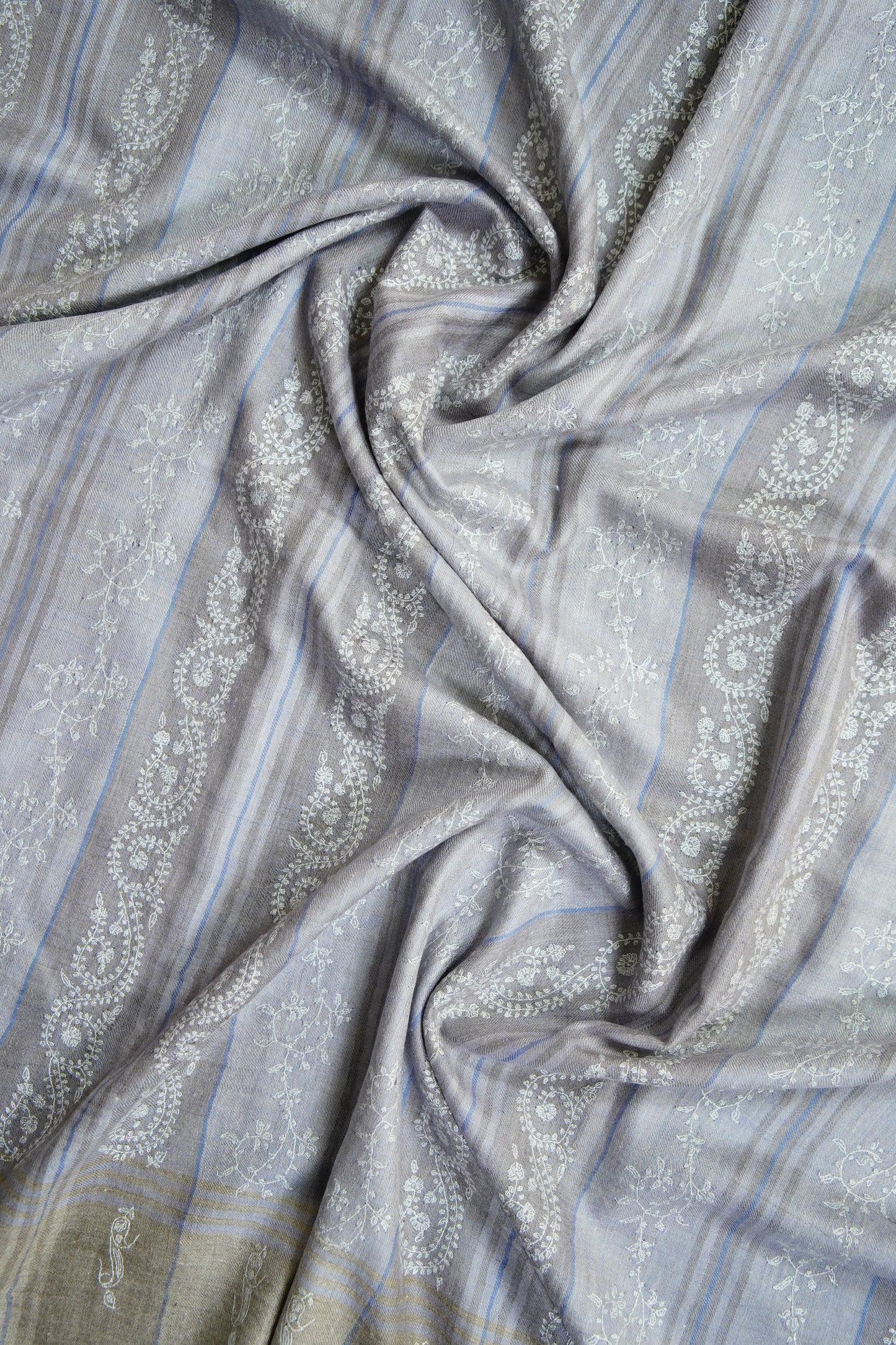 abalone gray striped GI embroidery pashmina shawl 9671