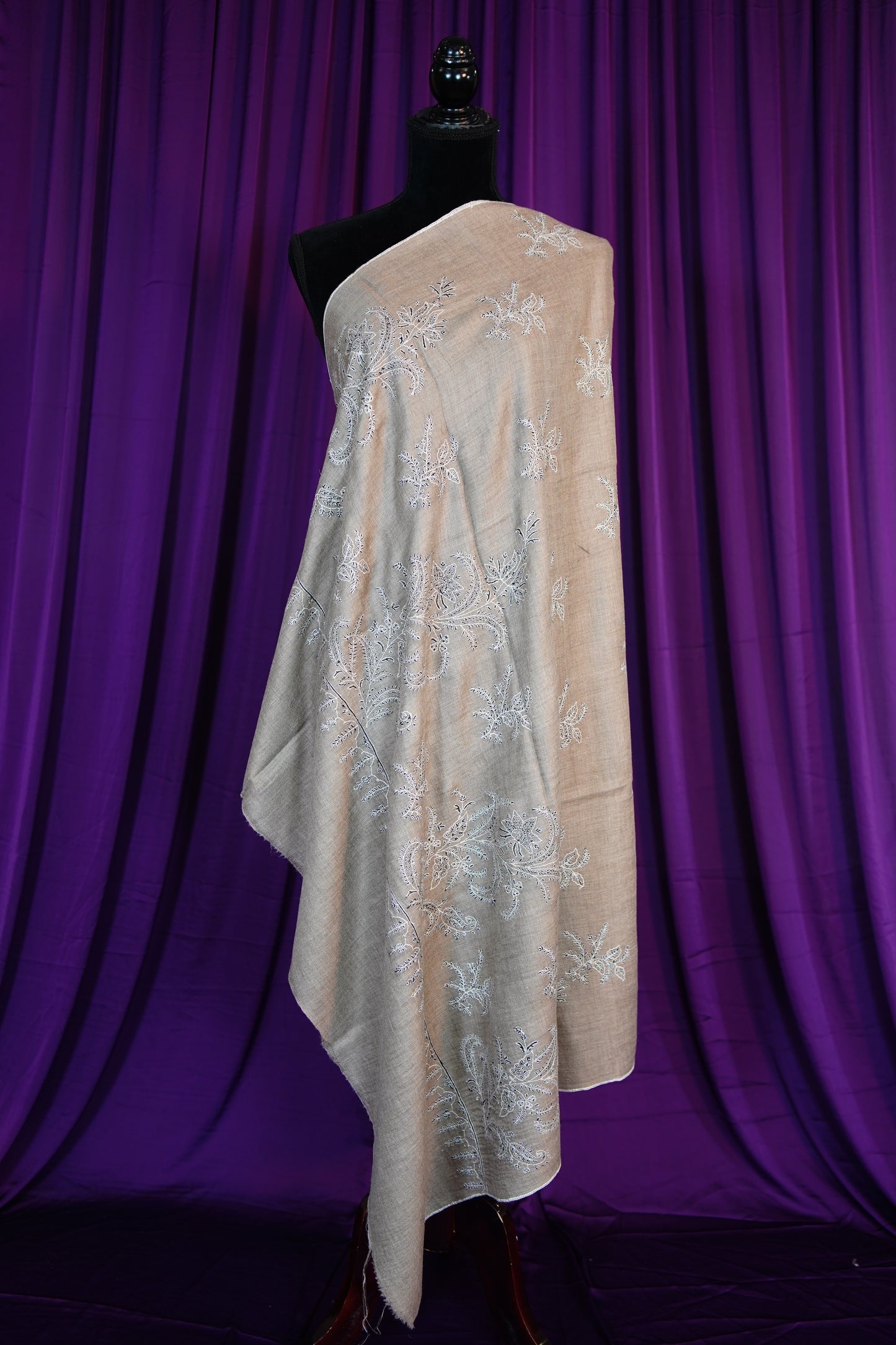 light natural GI embroidery pashmina shawl 9673