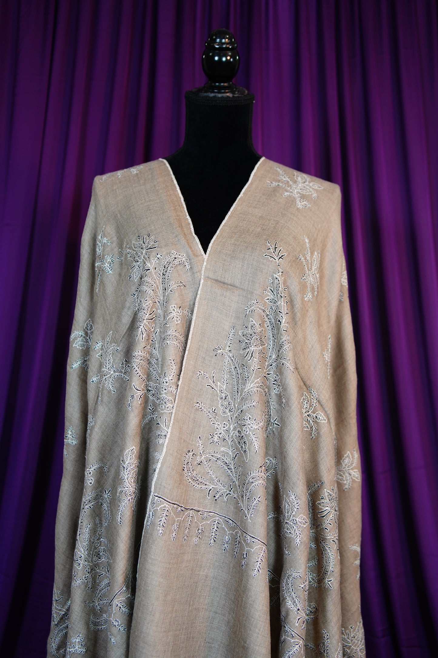 light natural GI embroidery pashmina shawl 9673