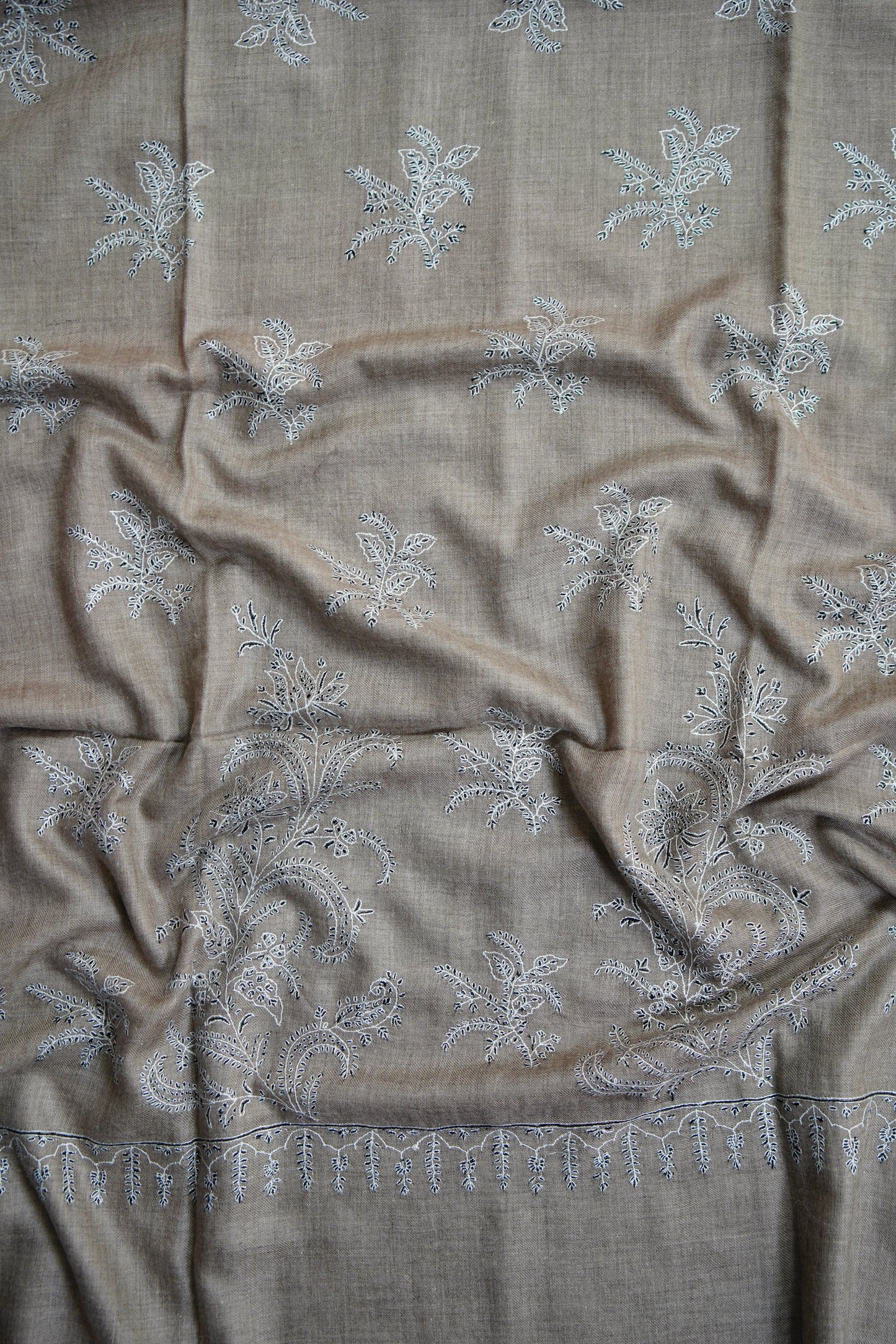 light natural GI embroidery pashmina shawl 9673