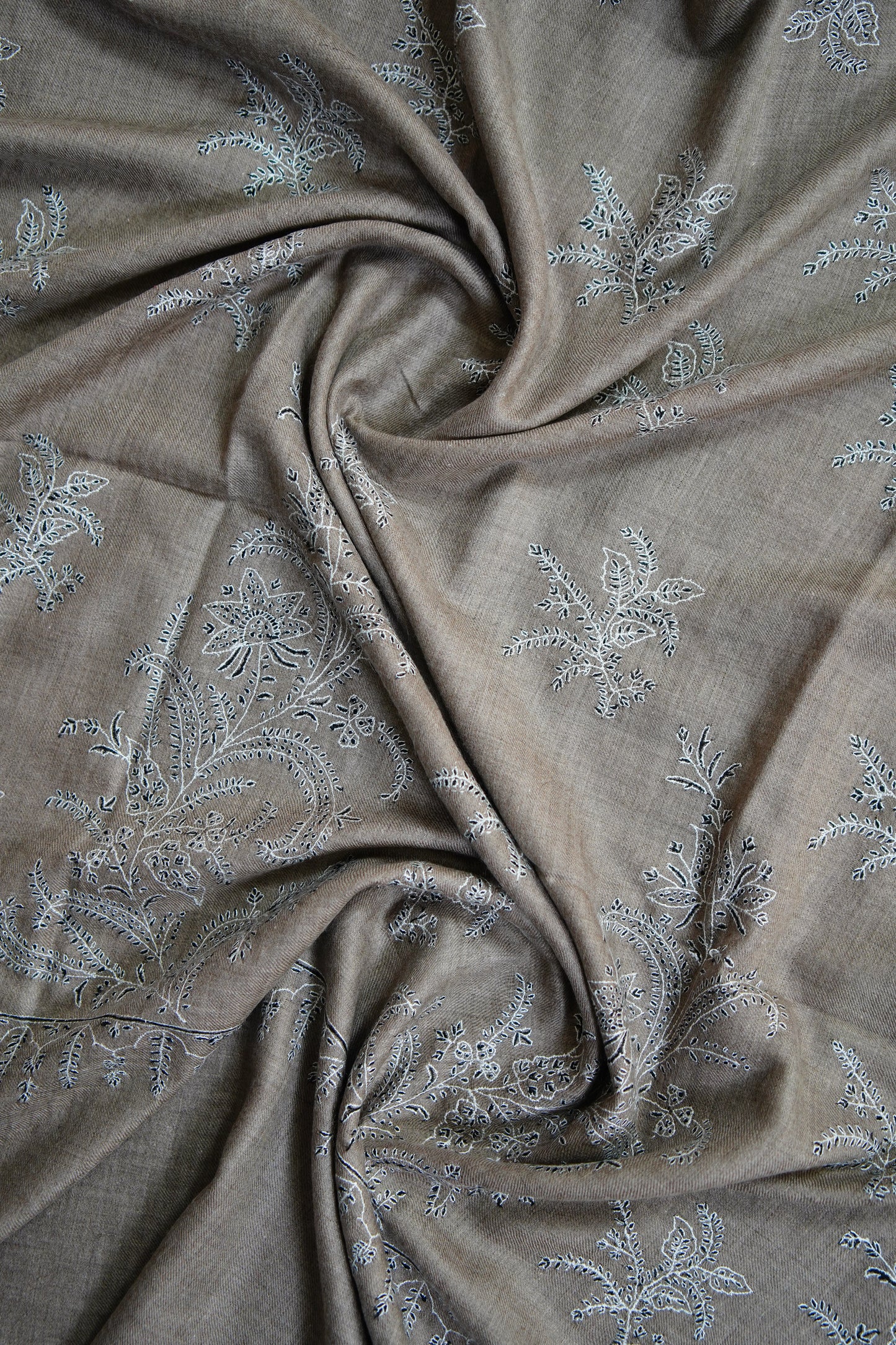 light natural GI embroidery pashmina shawl 9673
