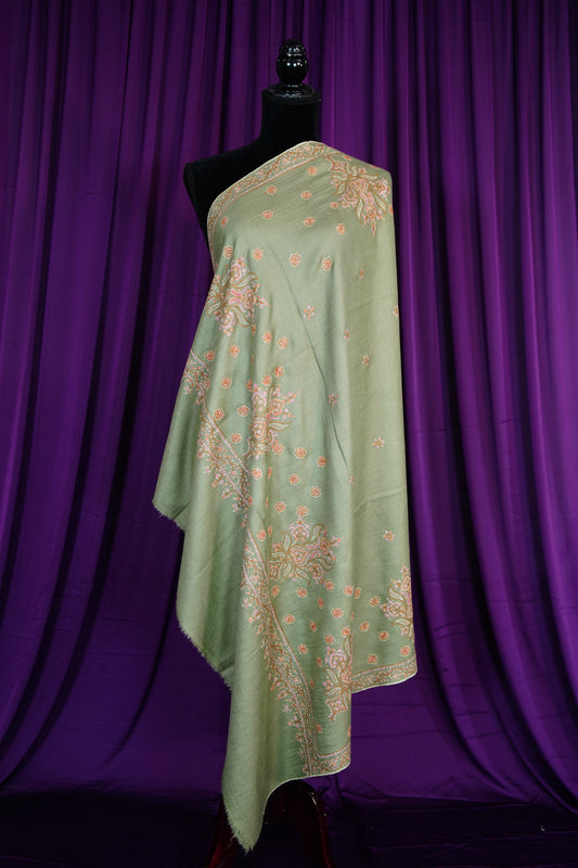 sage green GI embroidery pashmina shawl 9674