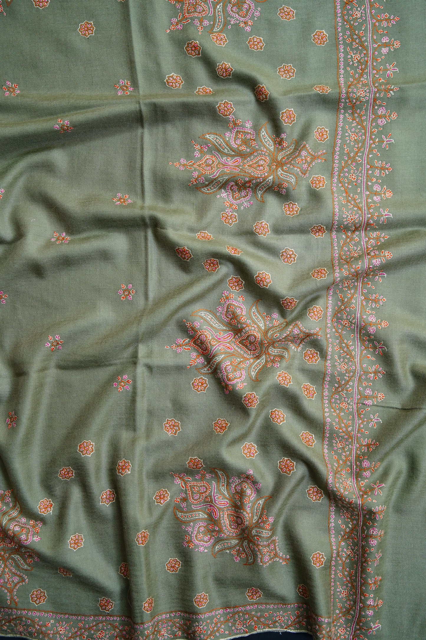sage green GI embroidery pashmina shawl 9674