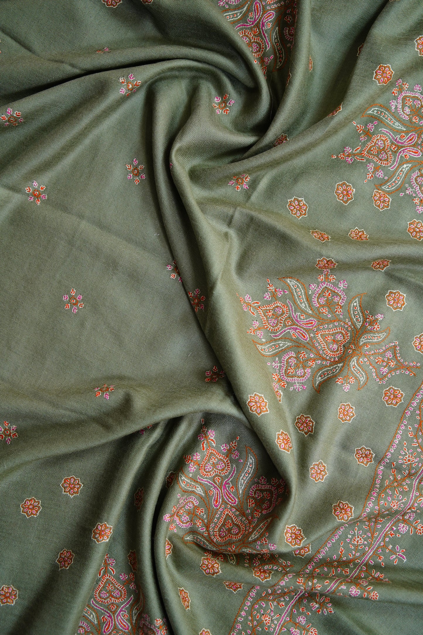 sage green GI embroidery pashmina shawl 9674