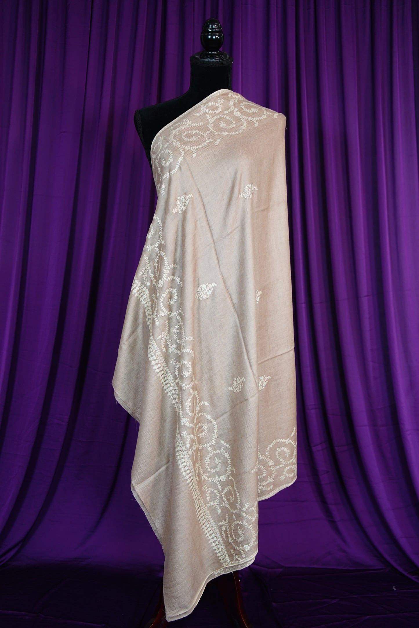 light natural GI embroidery pashmina shawl 9675