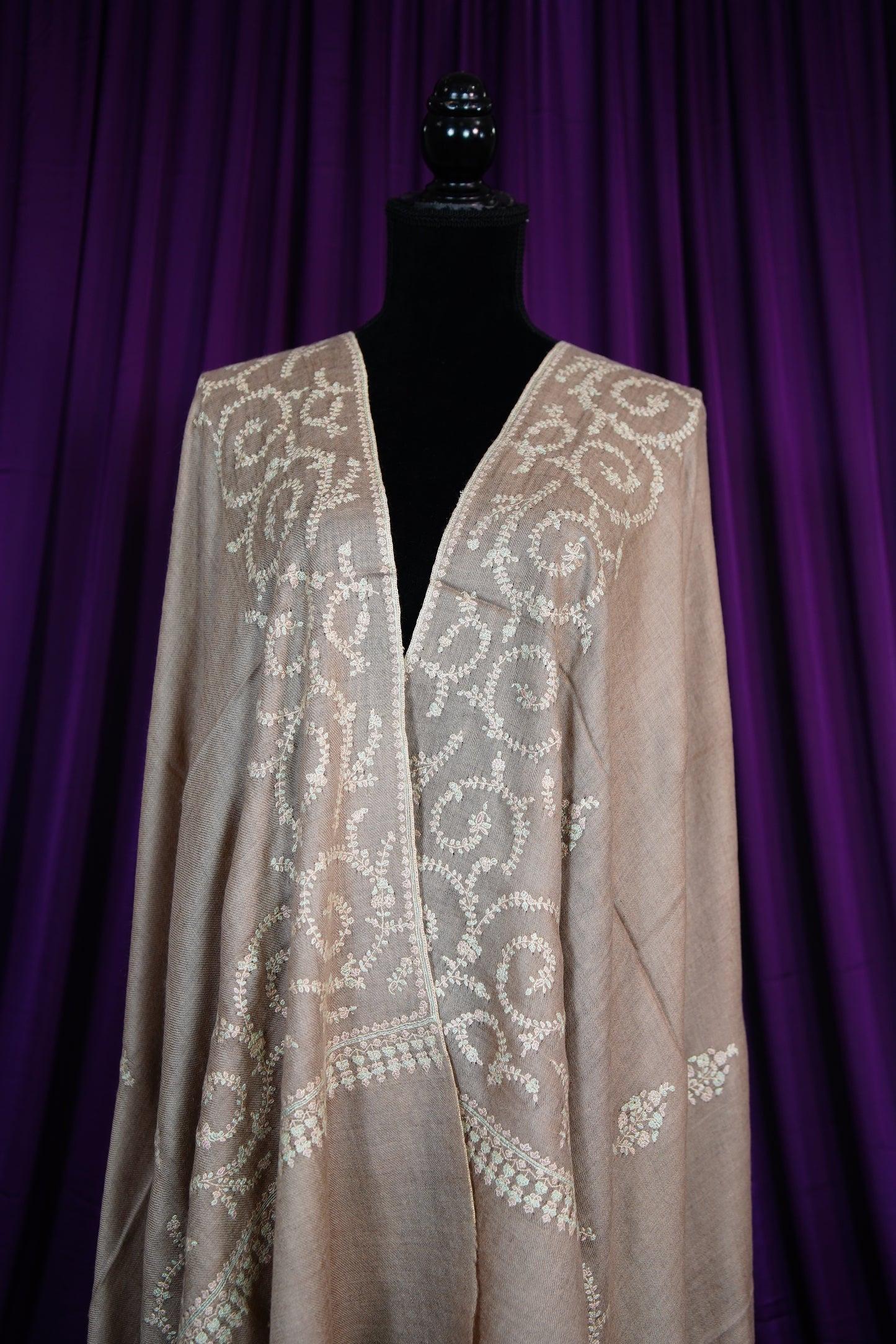 light natural GI embroidery pashmina shawl 9675