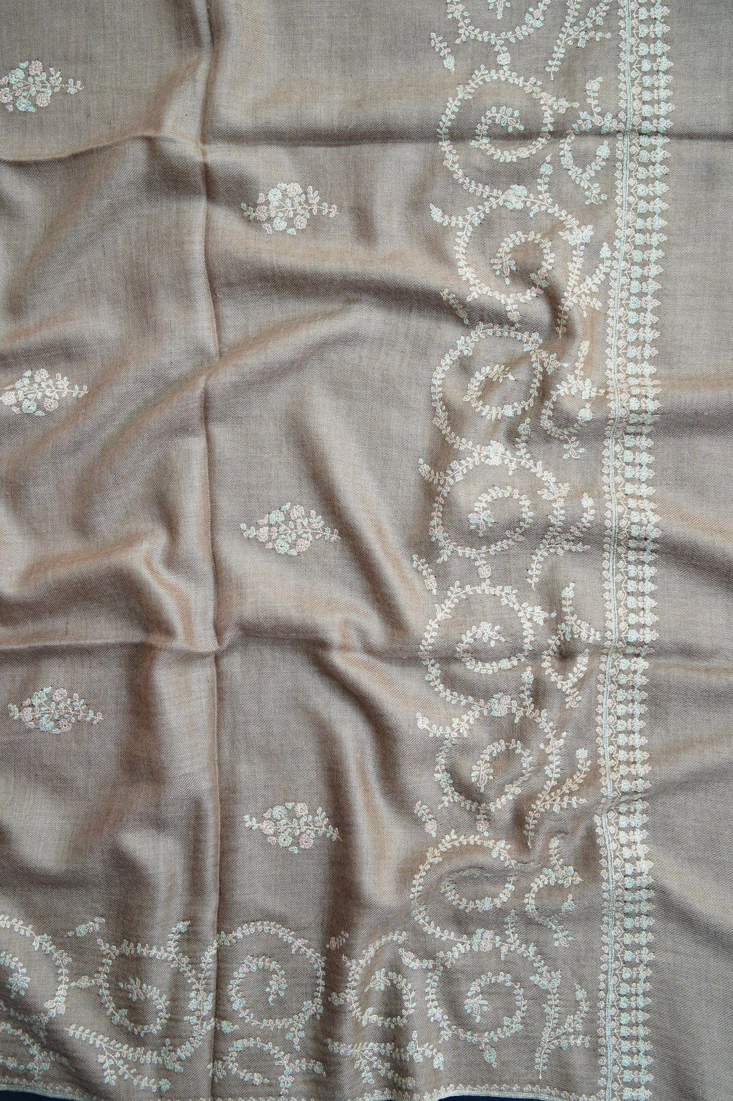 light natural GI embroidery pashmina shawl 9675