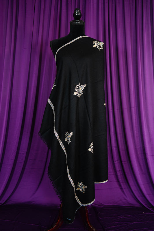 black butis GI embroidery pashmina shawl 9676