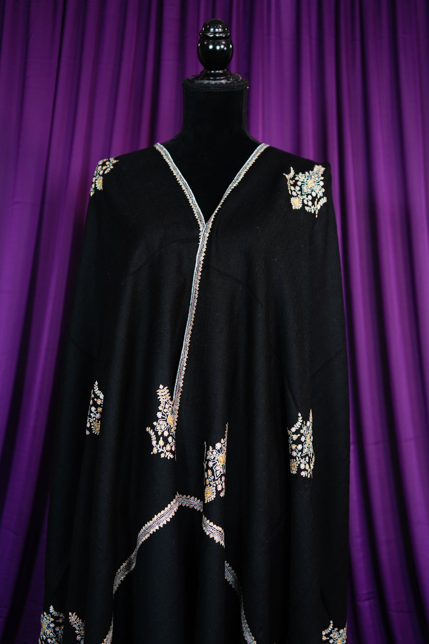 black butis GI embroidery pashmina shawl 9676