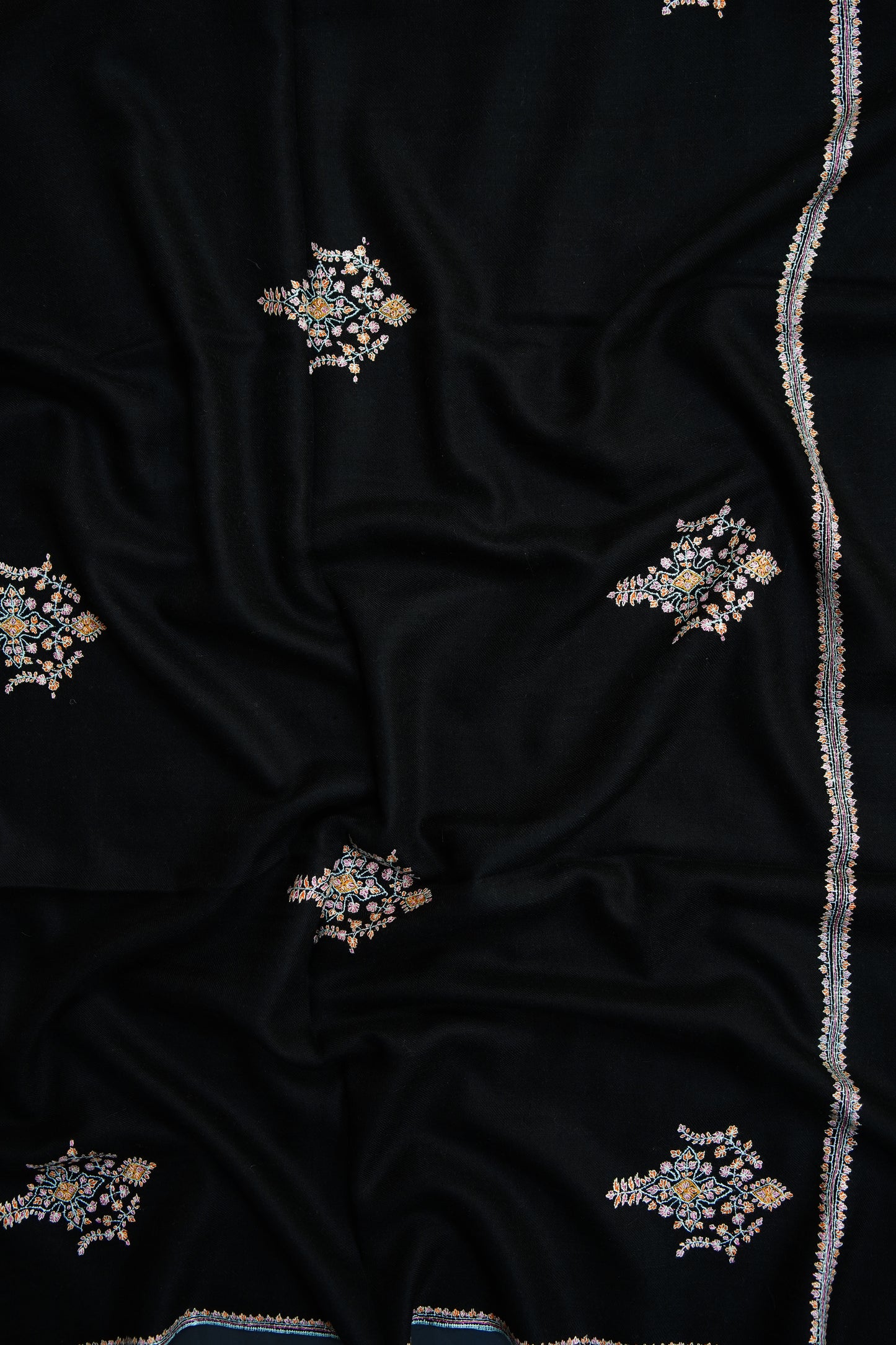 black butis GI embroidery pashmina shawl 9676