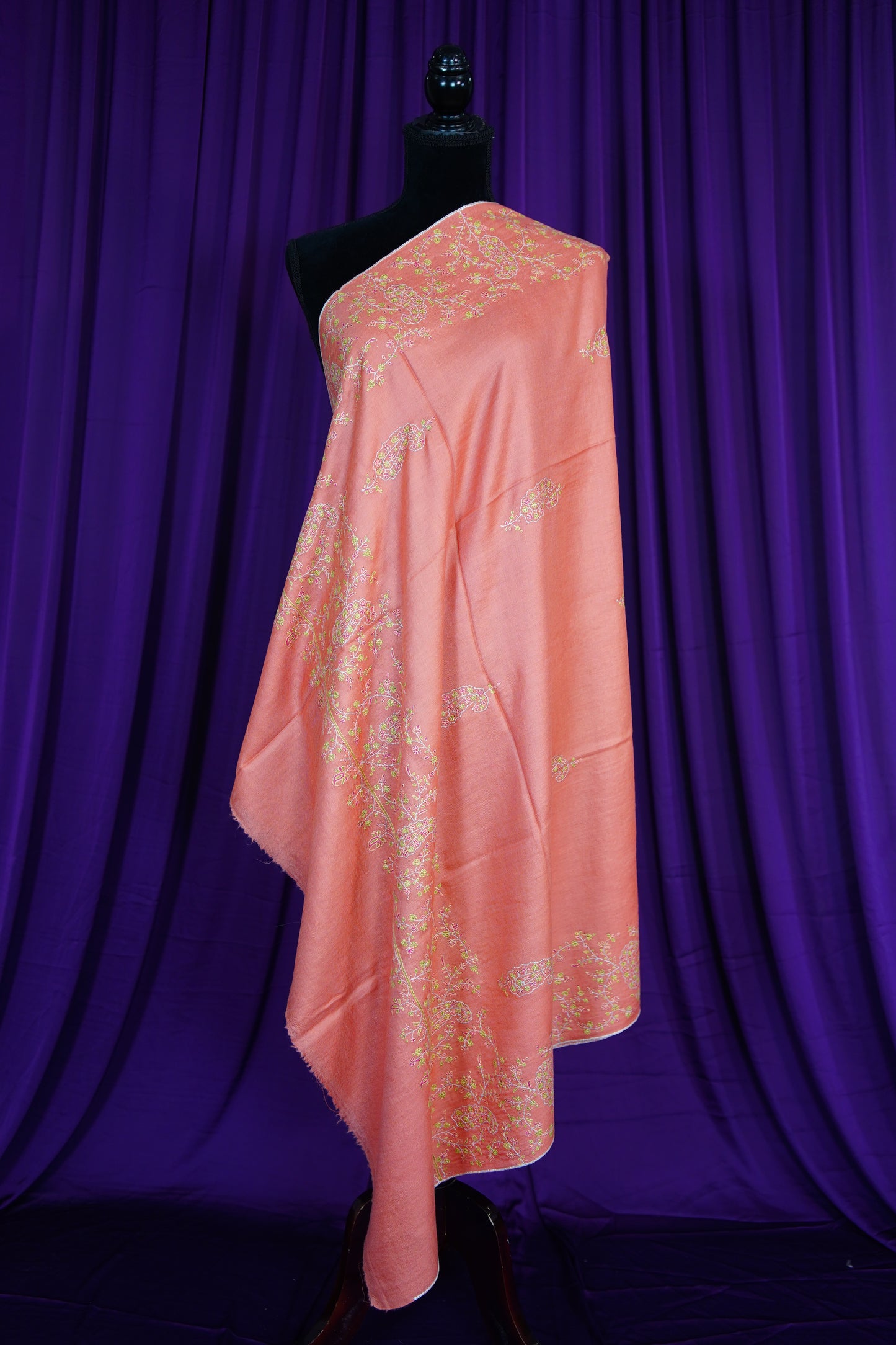 warm flamingo pink GI embroidery pashmina shawl 9677