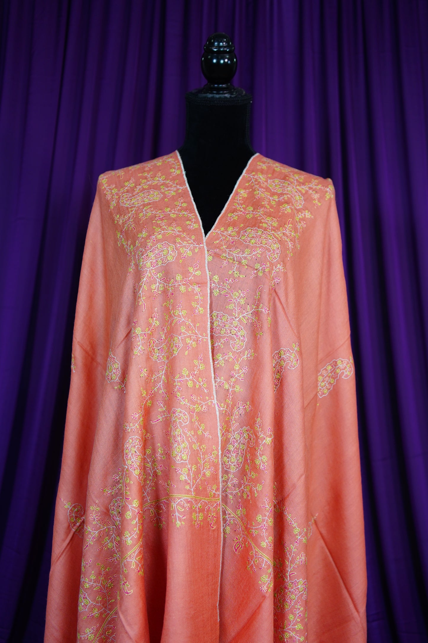 warm flamingo pink GI embroidery pashmina shawl 9677