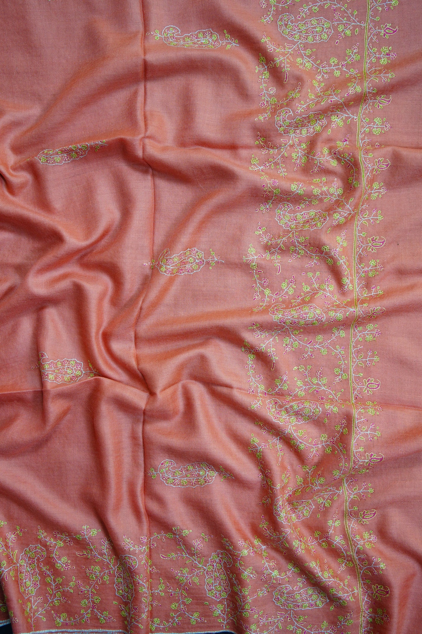warm flamingo pink GI embroidery pashmina shawl 9677